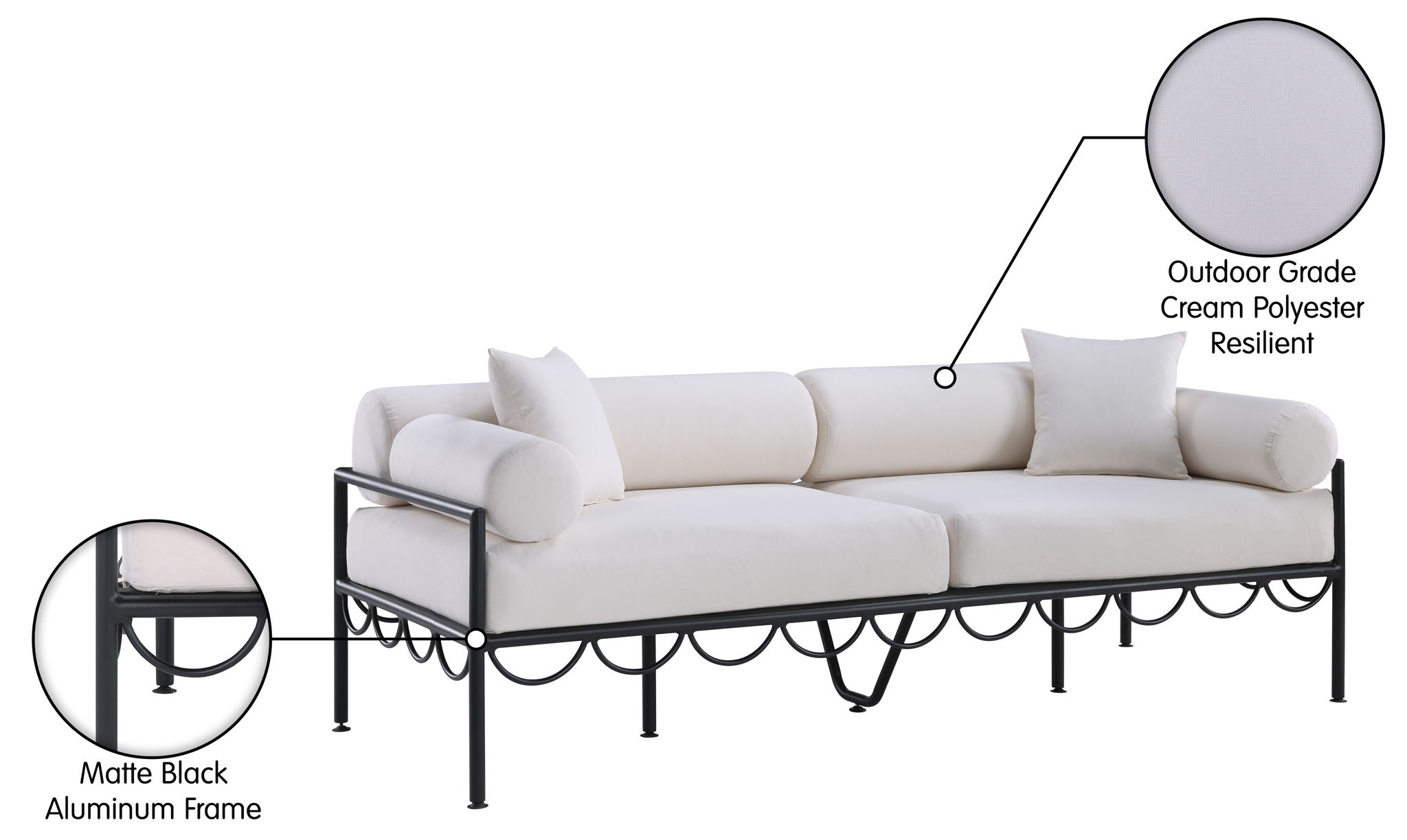 Portofino - Resilient Water Repellent Fabric 85.75" Upholstered Outdoor Patio Sofa