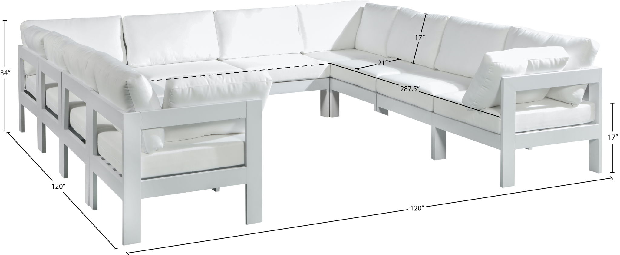 Nizuc - Outdoor Patio 10 Piece Modular Sectional With White Frame