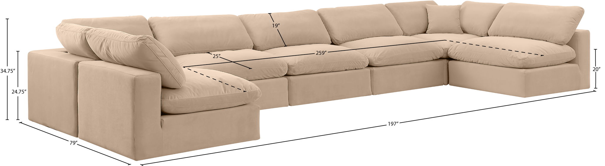 Comfy - 7 Piece Velvet Modular Armless Sectional