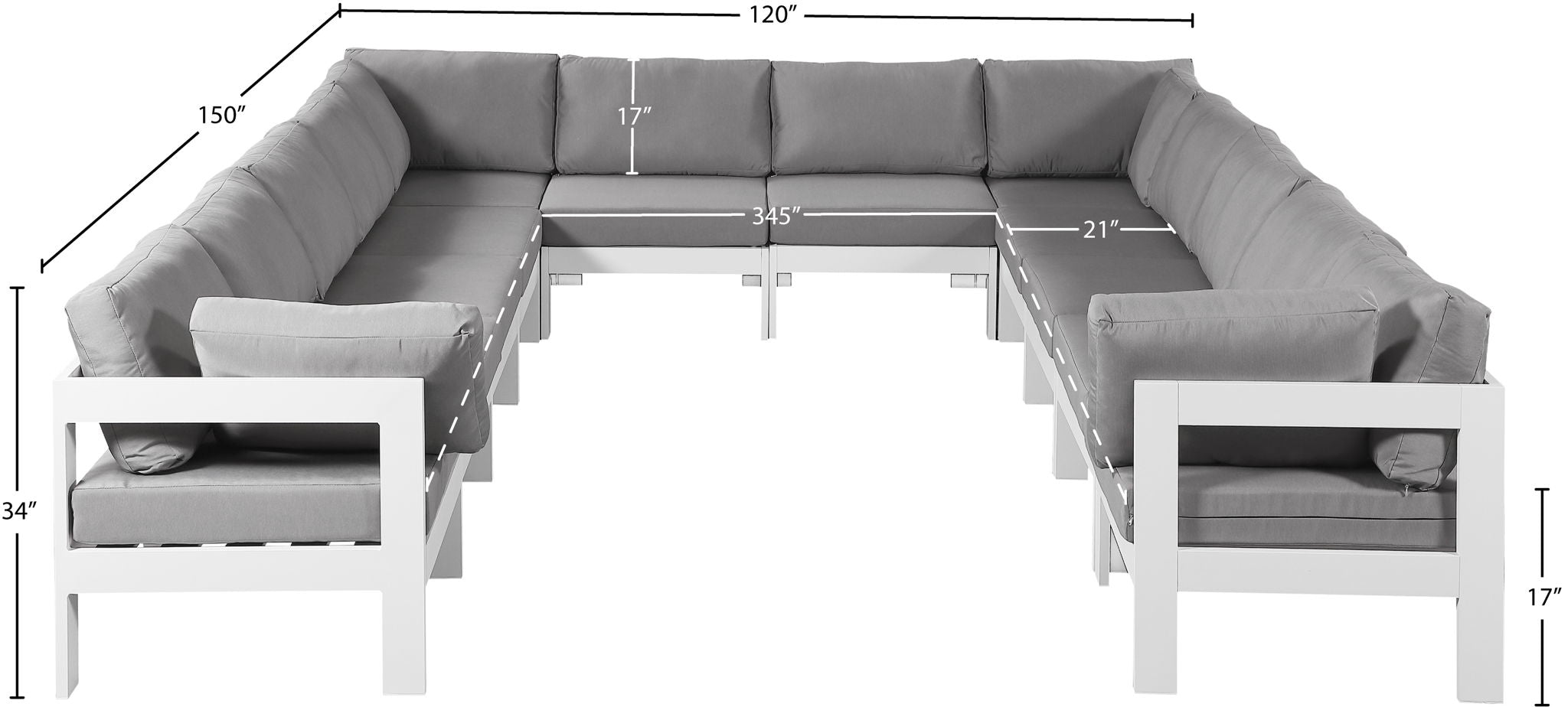 Nizuc - Outdoor Patio 12 Piece Modular Sectional With White Frame