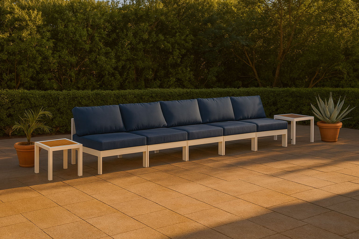 Nizuc - Outdoor Patio 5 Seat Modular Armless Sofa With White Frame
