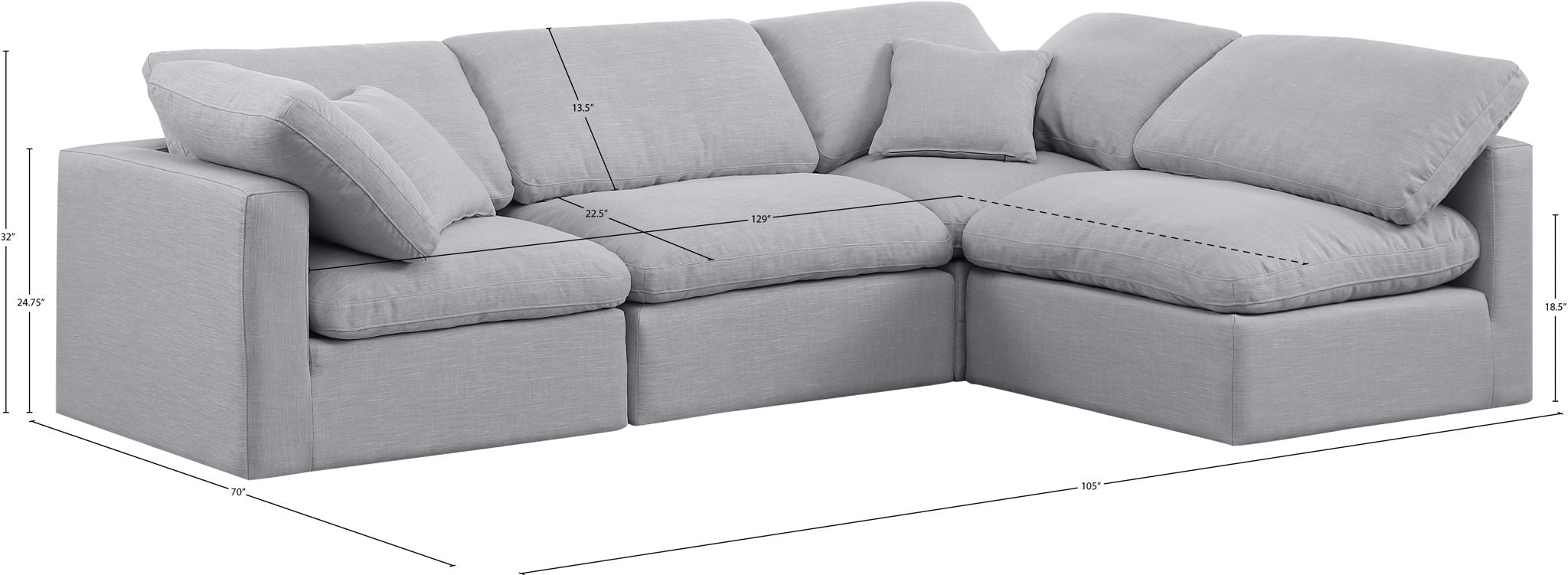 Indulge - Linen 4 Piece Modular Sectional