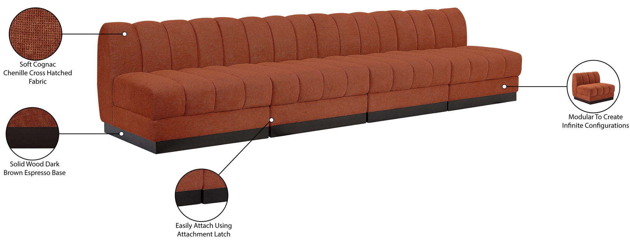 Quinn - 4 Seat Modular Armless Sofa