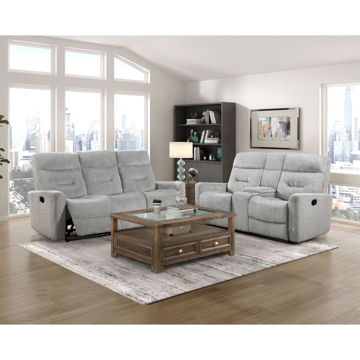 Lyndon - Double Reclining Loveseat With Center Console - Gray