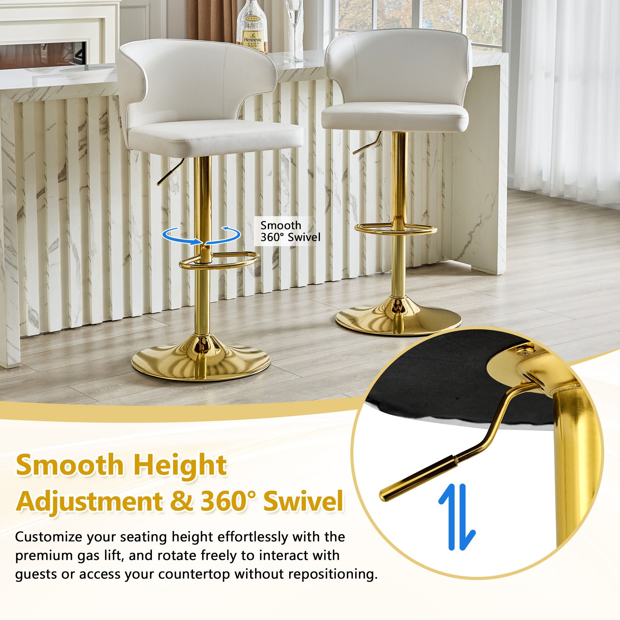 Adjustable Swivel Bar Chair With High Back Support