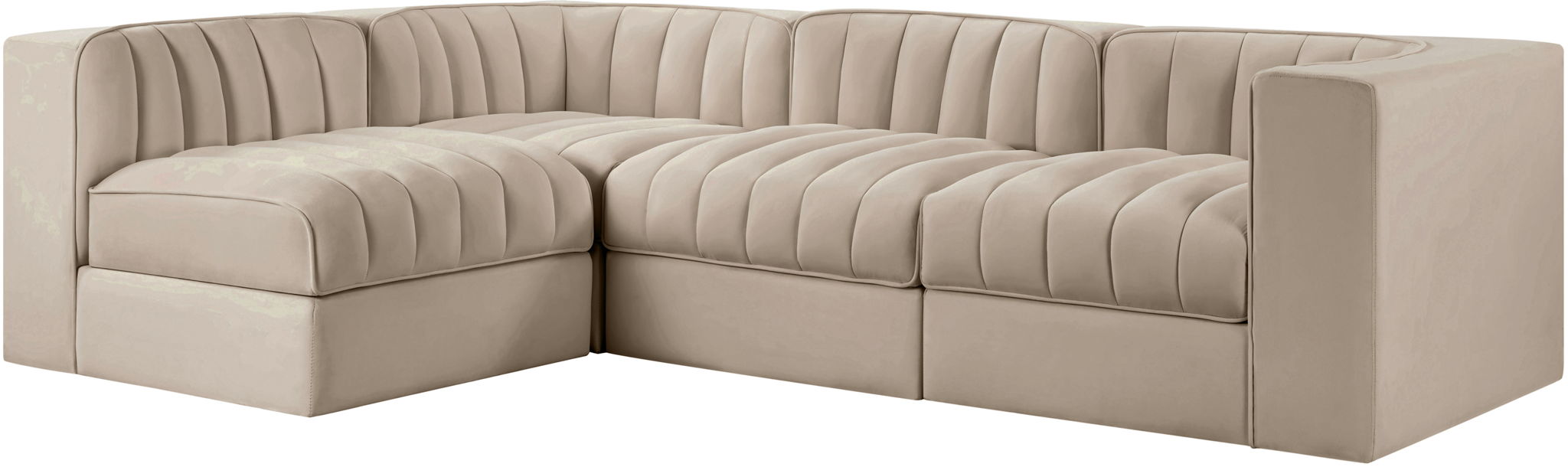 Rummi - Velvet Performance Fabric Upholstered 4 Piece Modular Sectional
