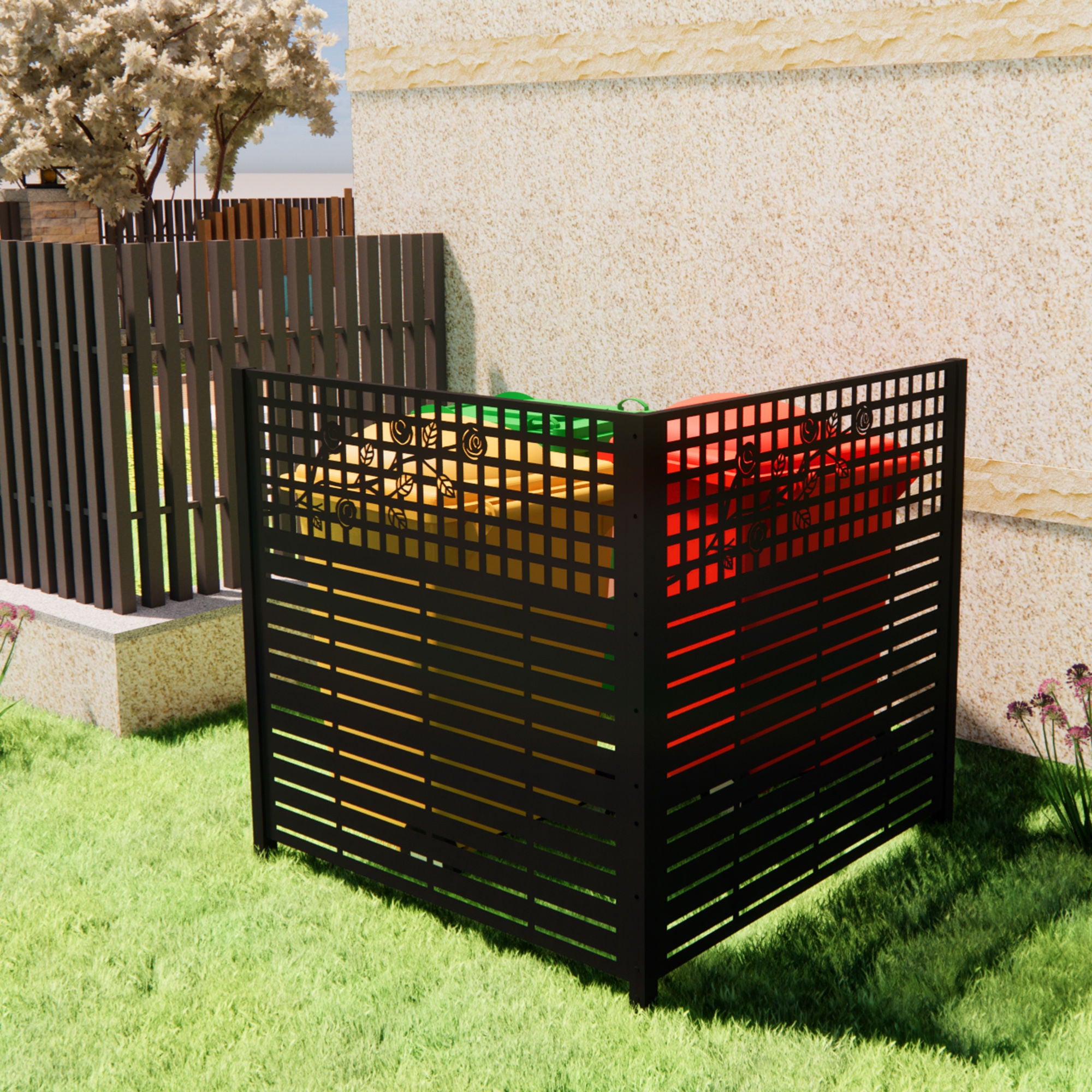 2 Panels Privacy Screen, Outdoor Privacy Panels, Trash Can Enclosure, Air Conditioner Fence - Black