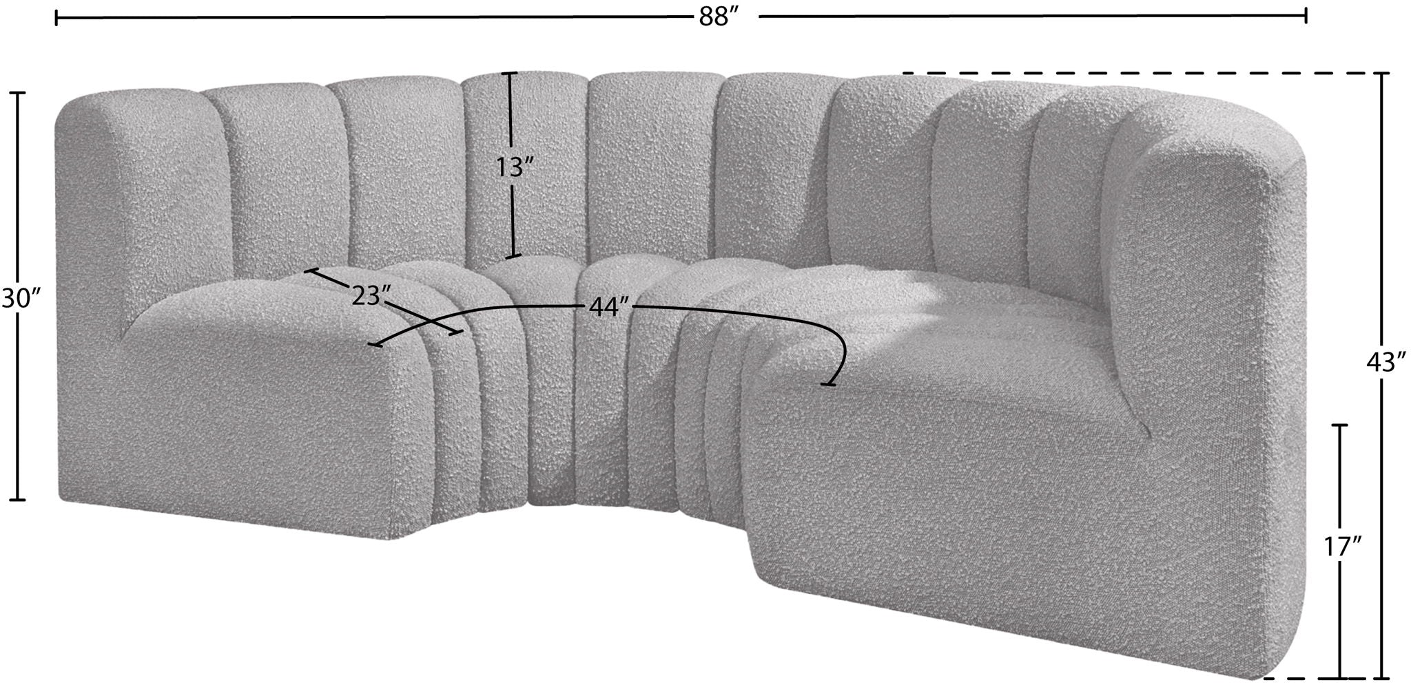 Arc - Boucle Fabric 4 Piece U-Shaped Modular Sofa