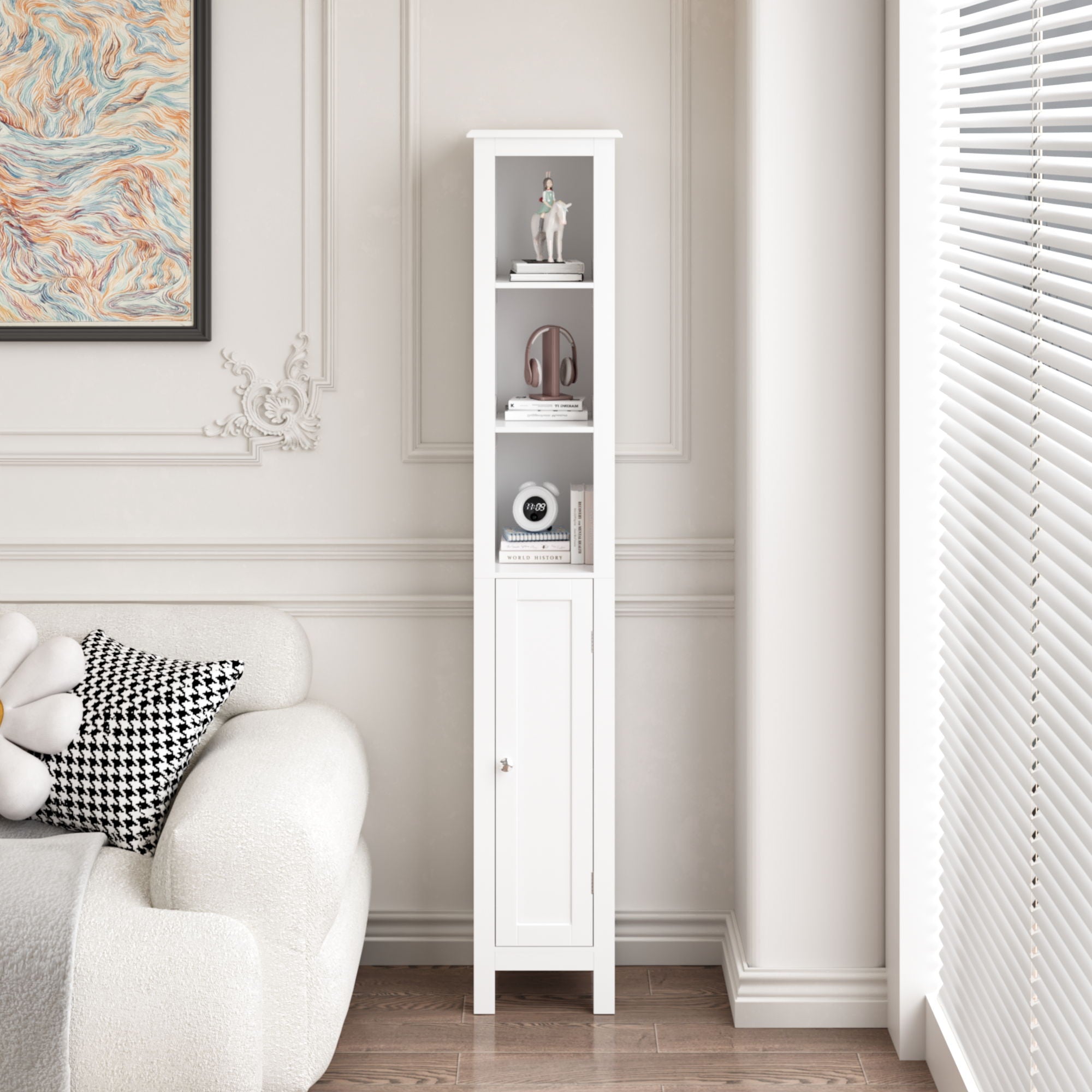 Slim Tall Bathroom Storage Cabinet With Adjustable Shelves, Anti Tip Freestanding Cabinet - White