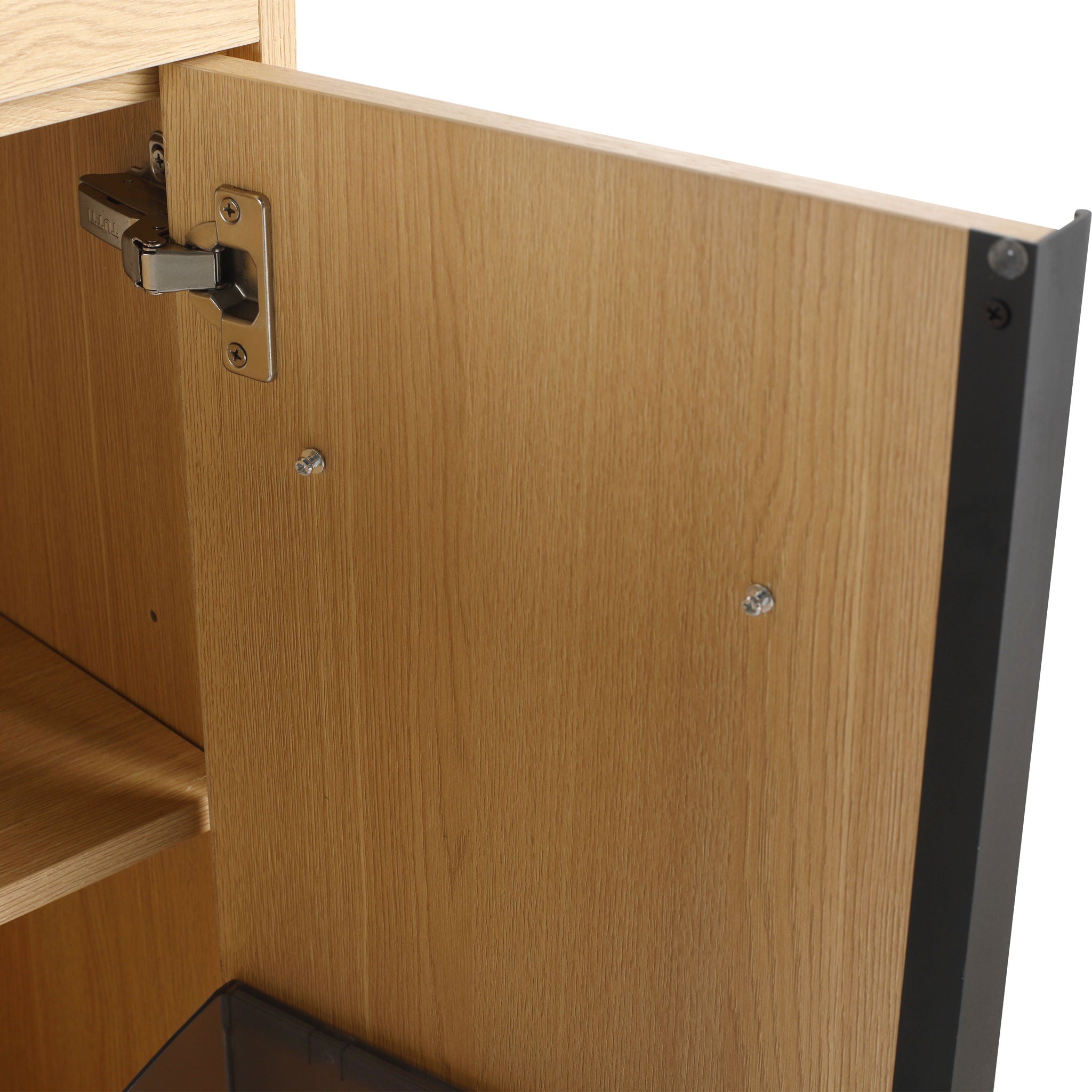 58" Freestanding Bathroom Cabinet With 4 Soft Close Doors & 3 Open Racks (Vanity Only, No Sink) - Oak