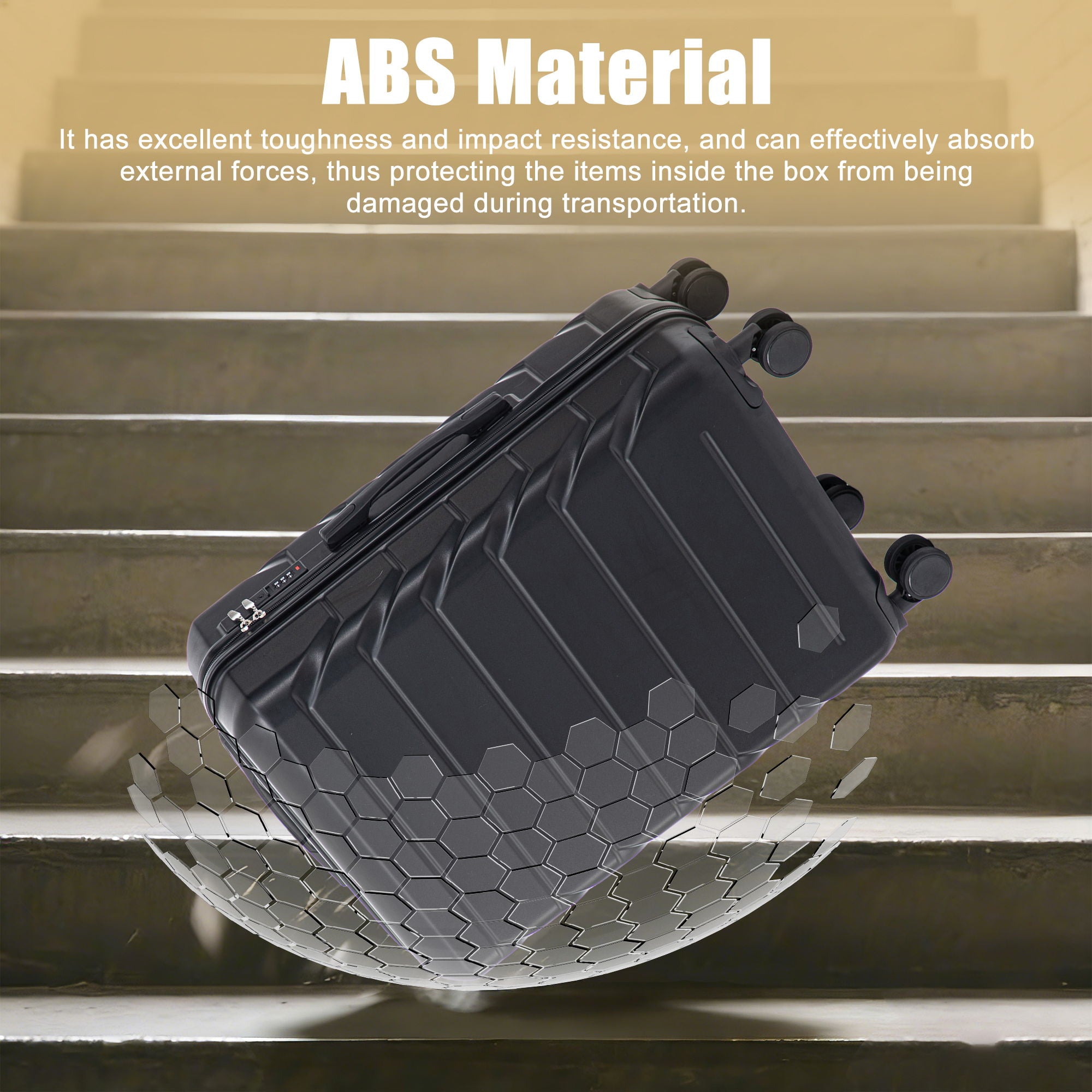 Hard Shell Luggage With Scratch Resistant Surface, 4 Wheels, Combination Lock & Side Hooks