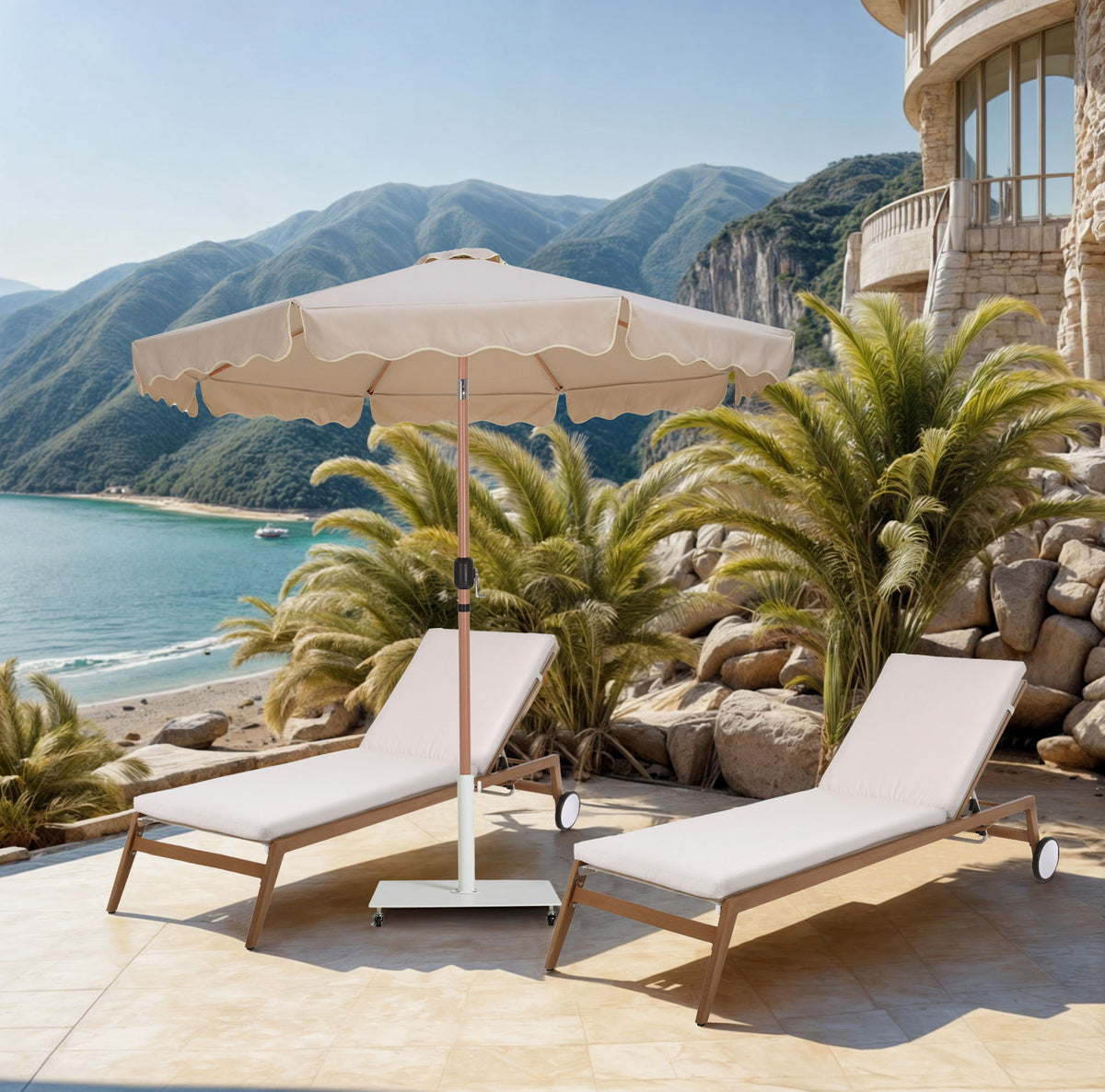 Amalfi - Aluminum Patio Umbrella - White Base / Light Brown Pole