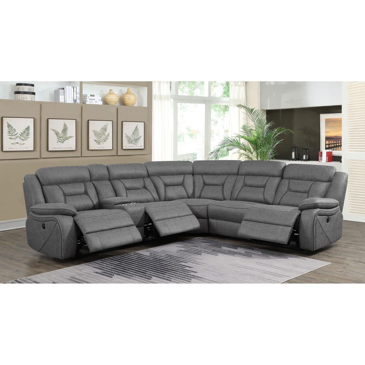 Higgins Power Reclining Leather Look 4 pc Sectional 600370