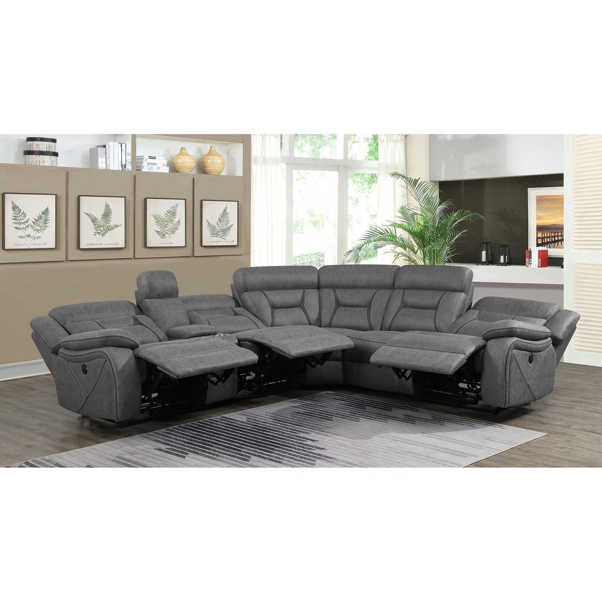 Higgins Power Reclining Leather Look 4 pc Sectional 600370