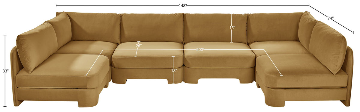 Hammond - Velvet Performance Fabric Upholstered 6 Piece U-Shaped Armless Sectional