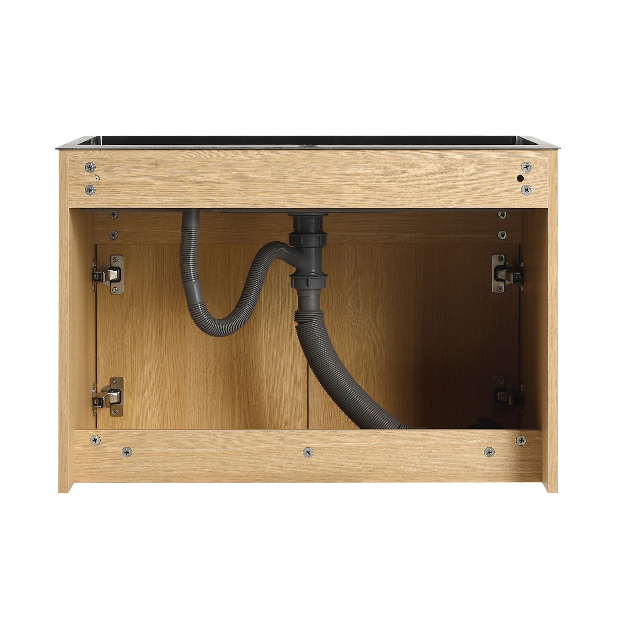 28" Wall Mounted Bathroom Vanity With Stainless Steel Sink, Soft Close Doors - Oak