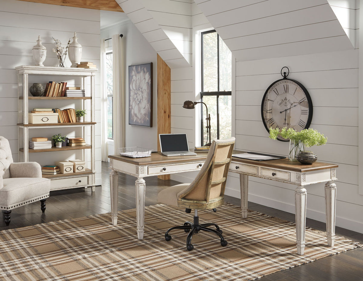 Realyn - Home Office L Shaped Desk - White / Brown