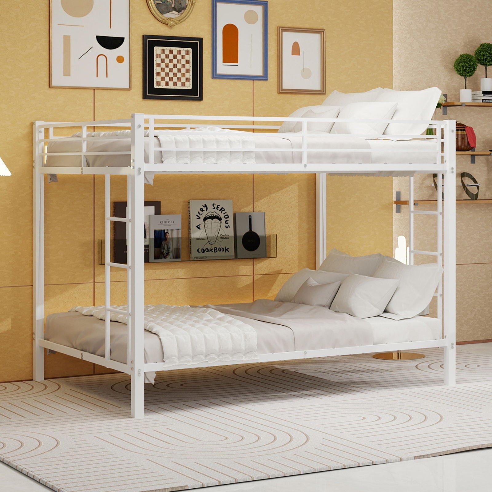 Bunk Bed For Kids, Convertible Frame With Ladders & Guardrail