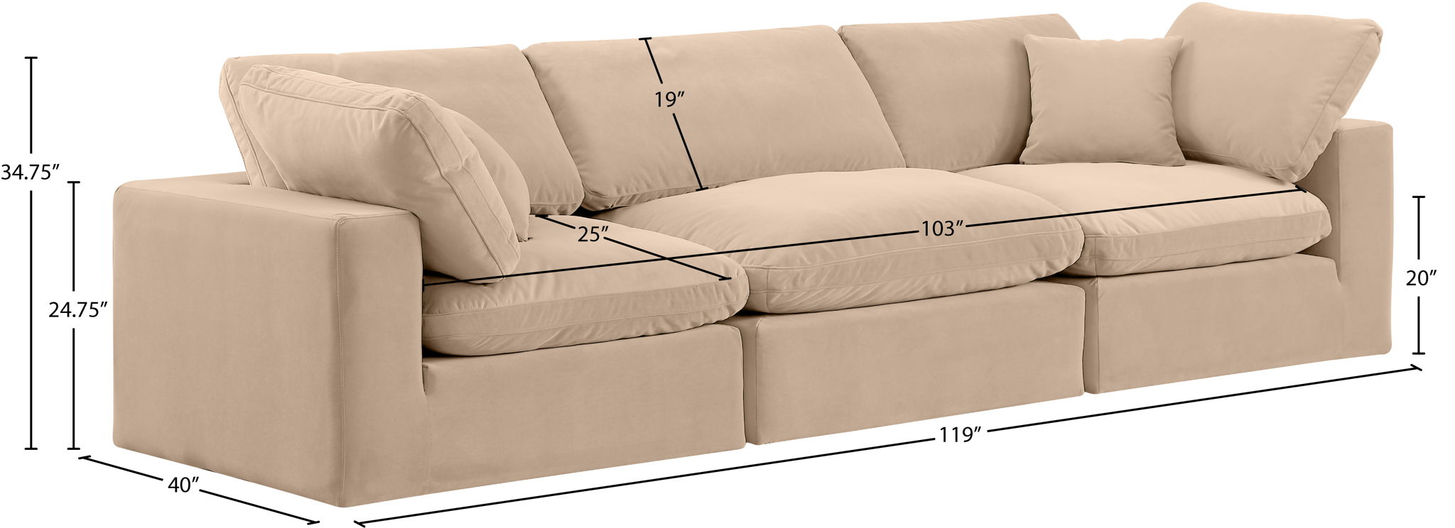 Comfy - Velvet Modular Sofa 3 Seats