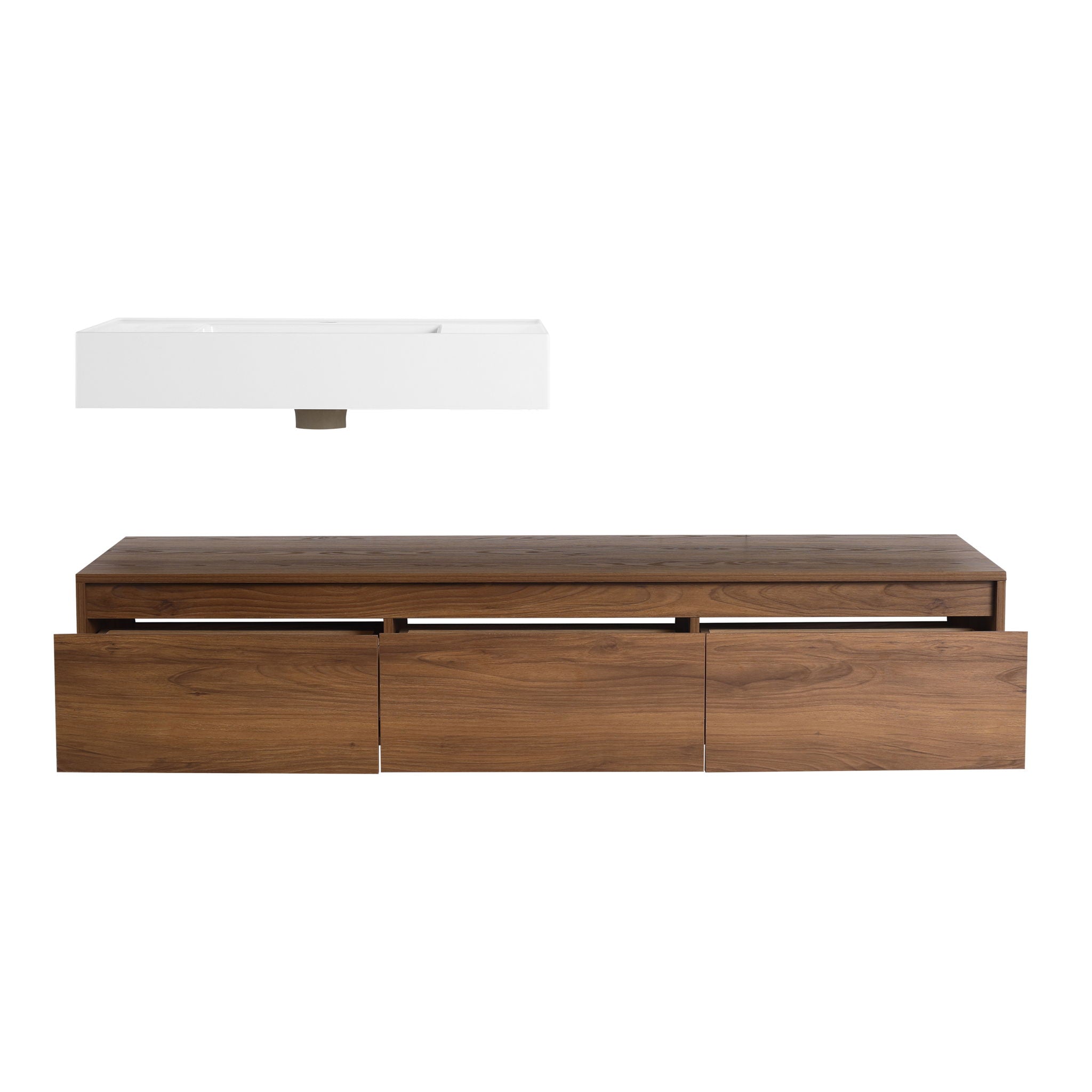 Modern Wall Mounted Bathroom Vanity With Resin Sink And Soft Close Drawer - Brown Ebony