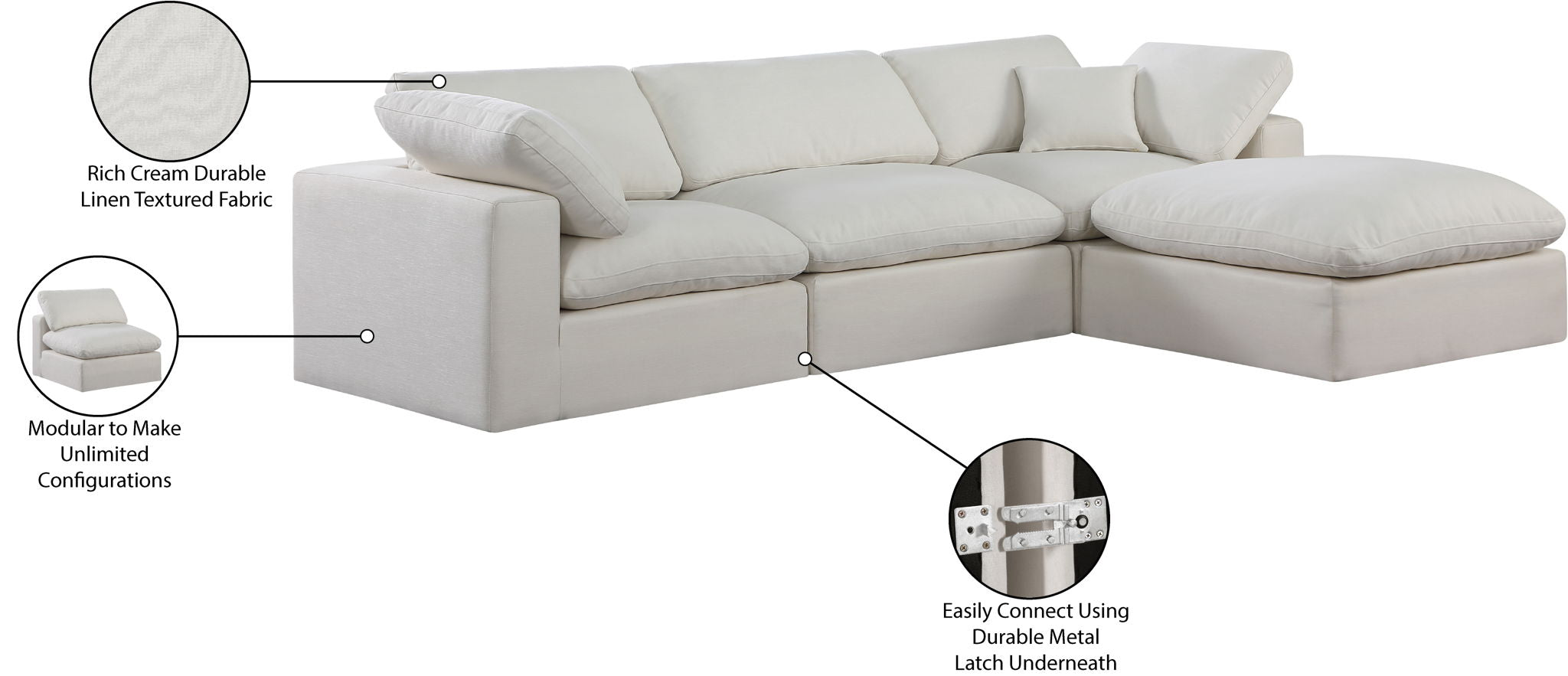 Comfy - 4 Piece Linen Fabric Modular Sectional With Chaise