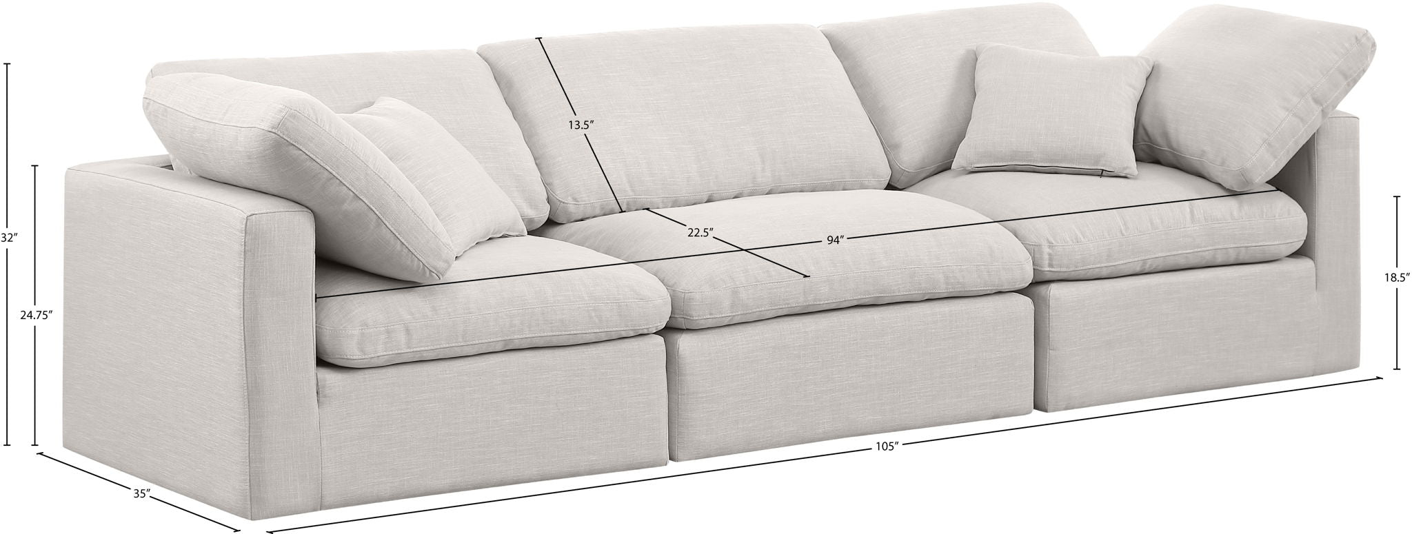 Indulge - Linen 3 Seat Modular Sofa