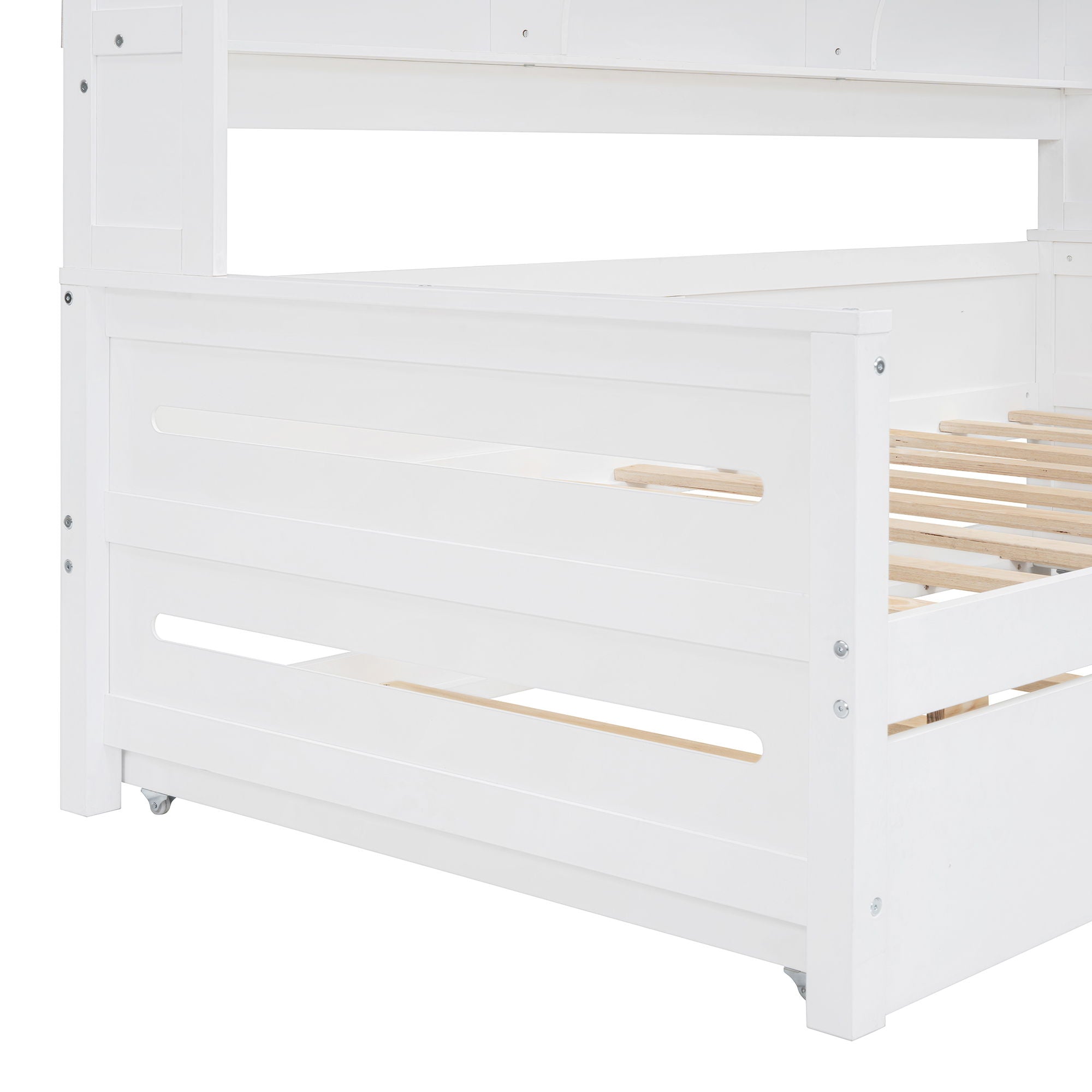 Twin Size Wooden Daybed With Twin Size Trundle, And All In One Cabinet And Shelf - White