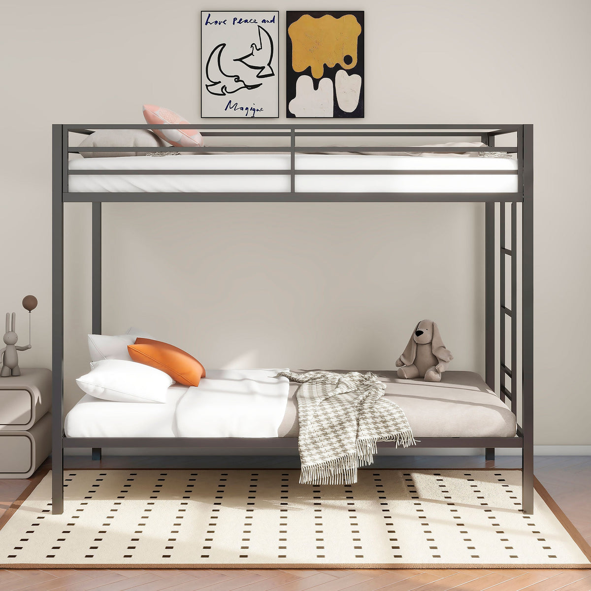 Alevera-Over- Steel Bunk Bed with Ladder Matte Black