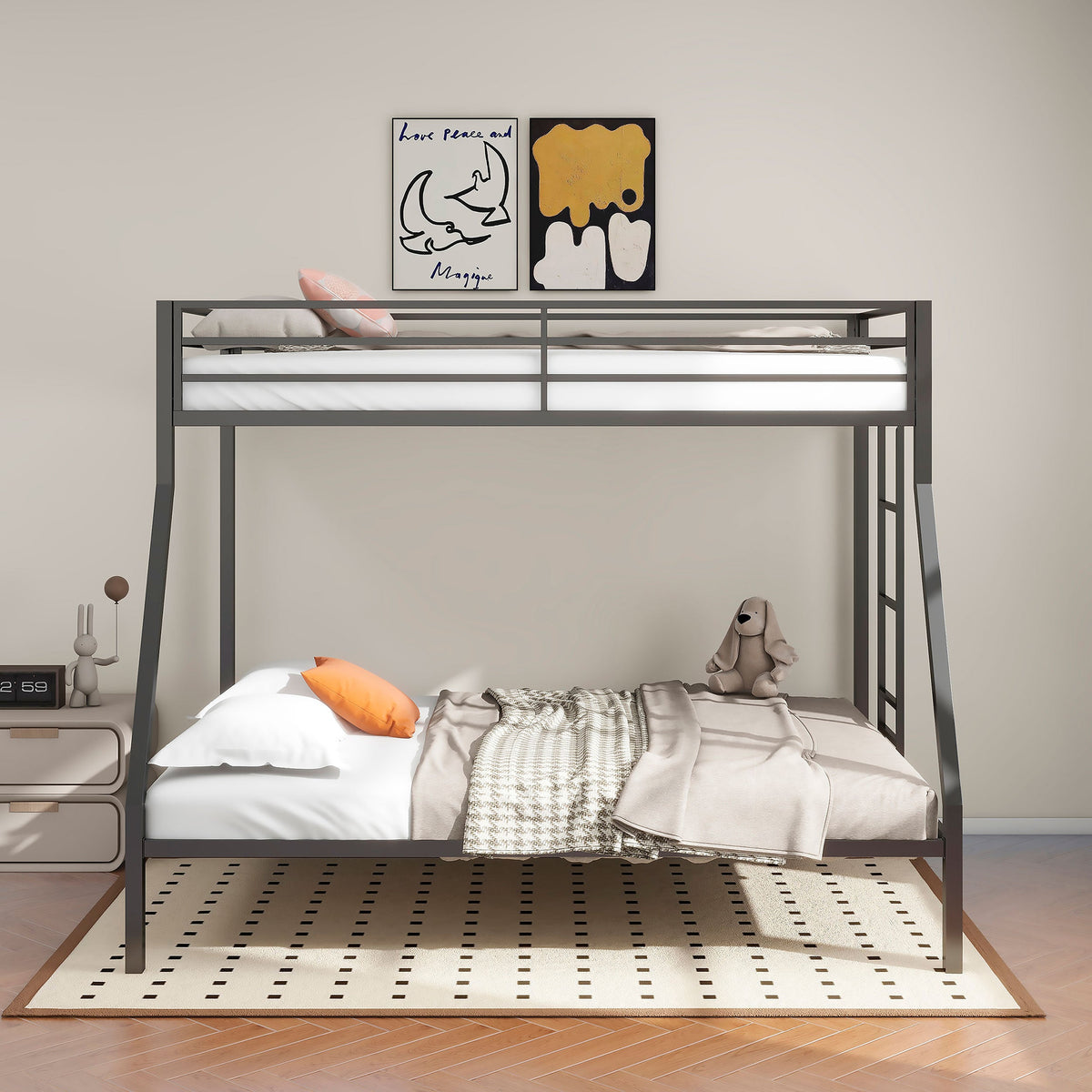 Alevera-Over- Steel Bunk Bed with Ladder Matte Black