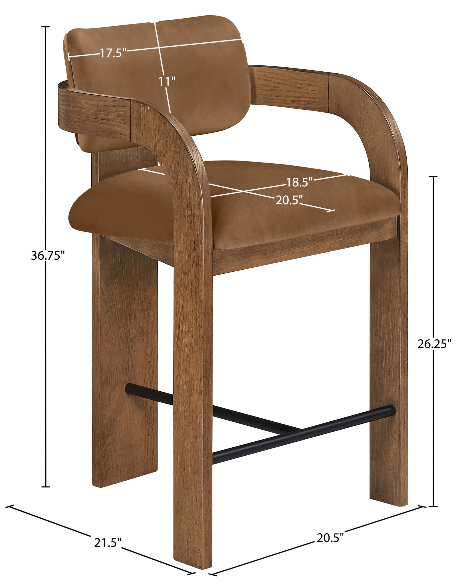 Cedra - Velvet Performance Fabric Upholstered Counter Stool - Brown Frame
