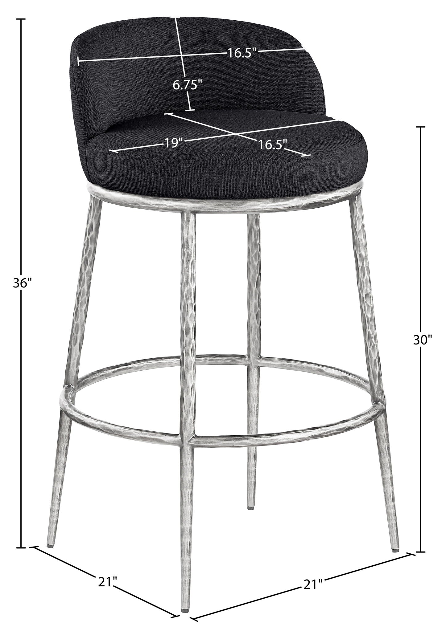 Ferro - Performance Fabric Upholstered Bar Stool - Antique Silver