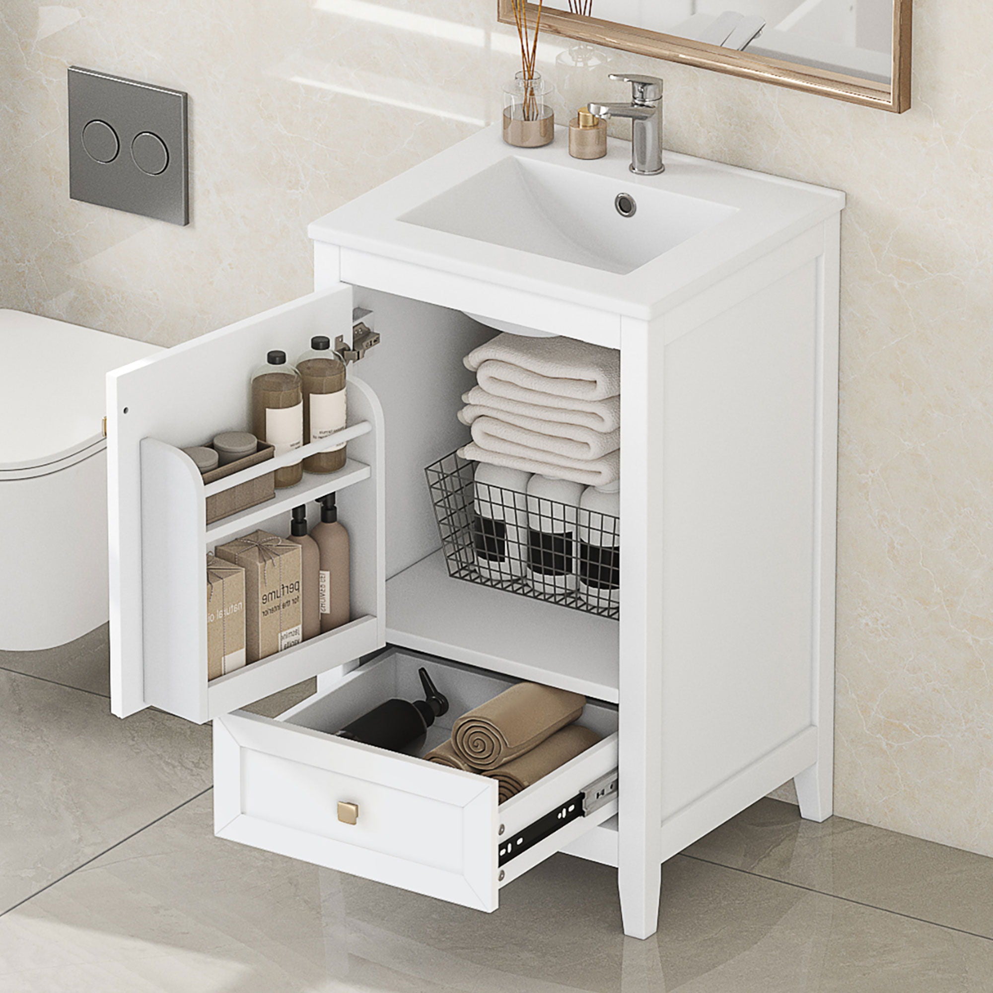 Bathroom Vanity With Sink, Soft Closing Cabinet Door, Storage Rack And Drawer