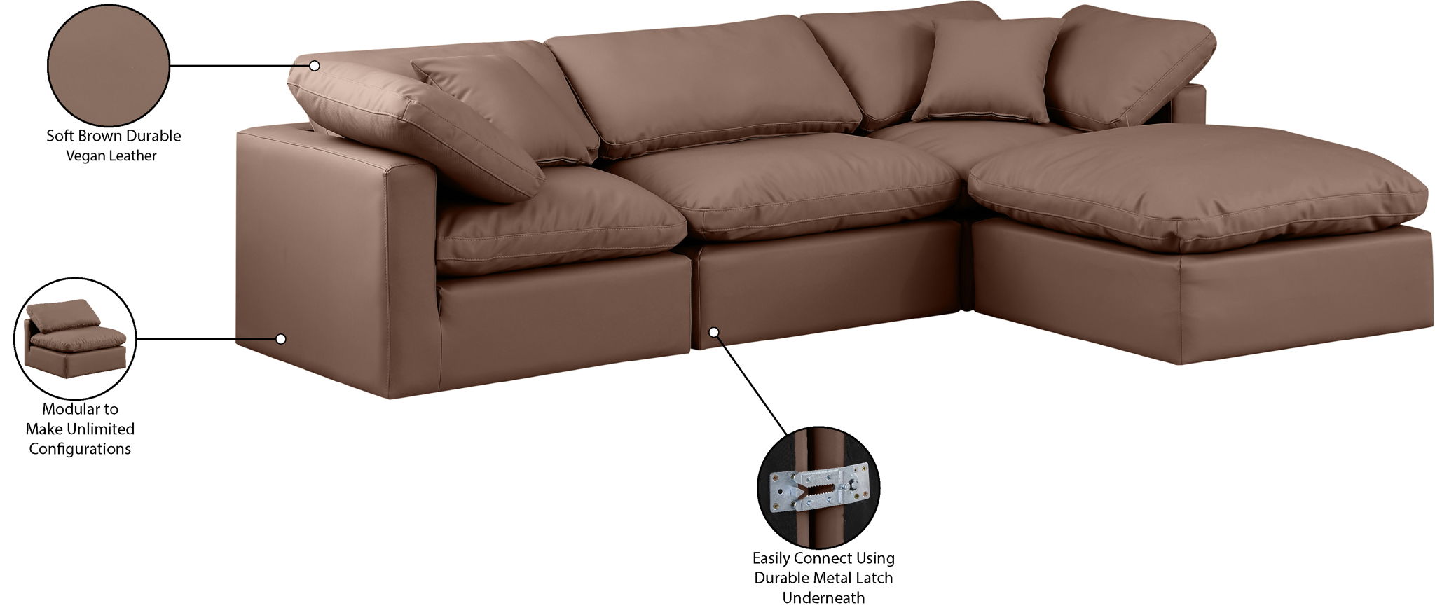 Indulge - Faux Leather 4 Piece Modular Sectional With Chaise