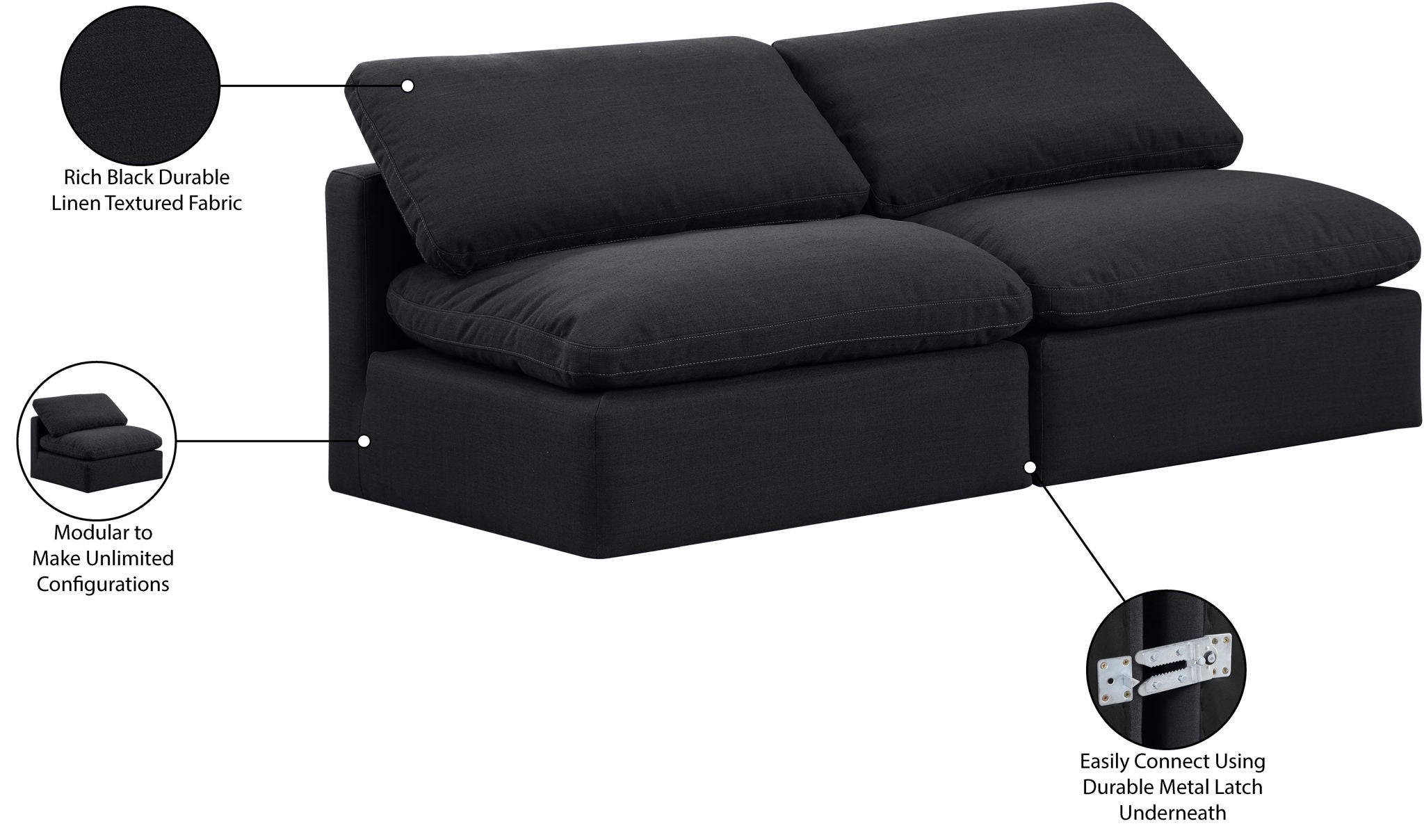 Indulge - Linen 2 Seat Modular Armless Sofa