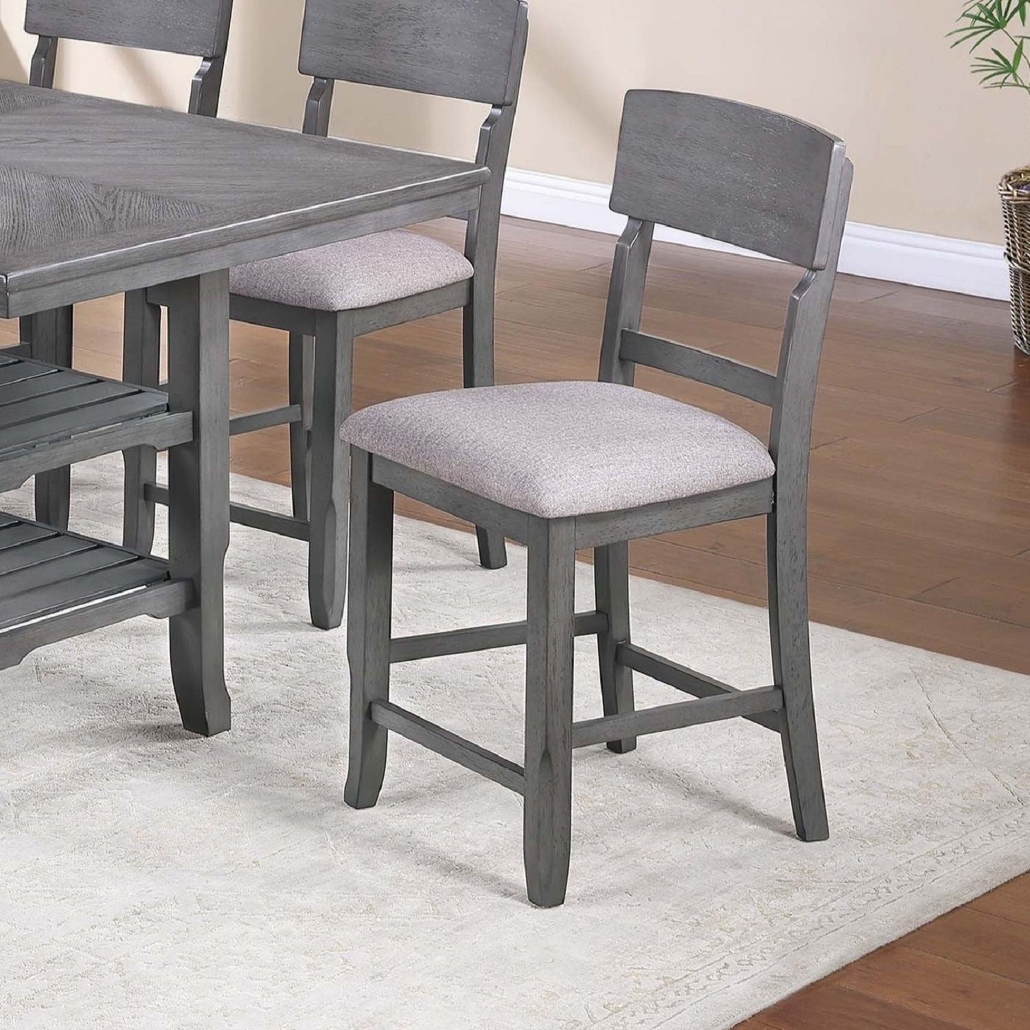 7 Piece Counter Height Dining Set With Storage Shelves, Table & 6 High Chairs - Gray