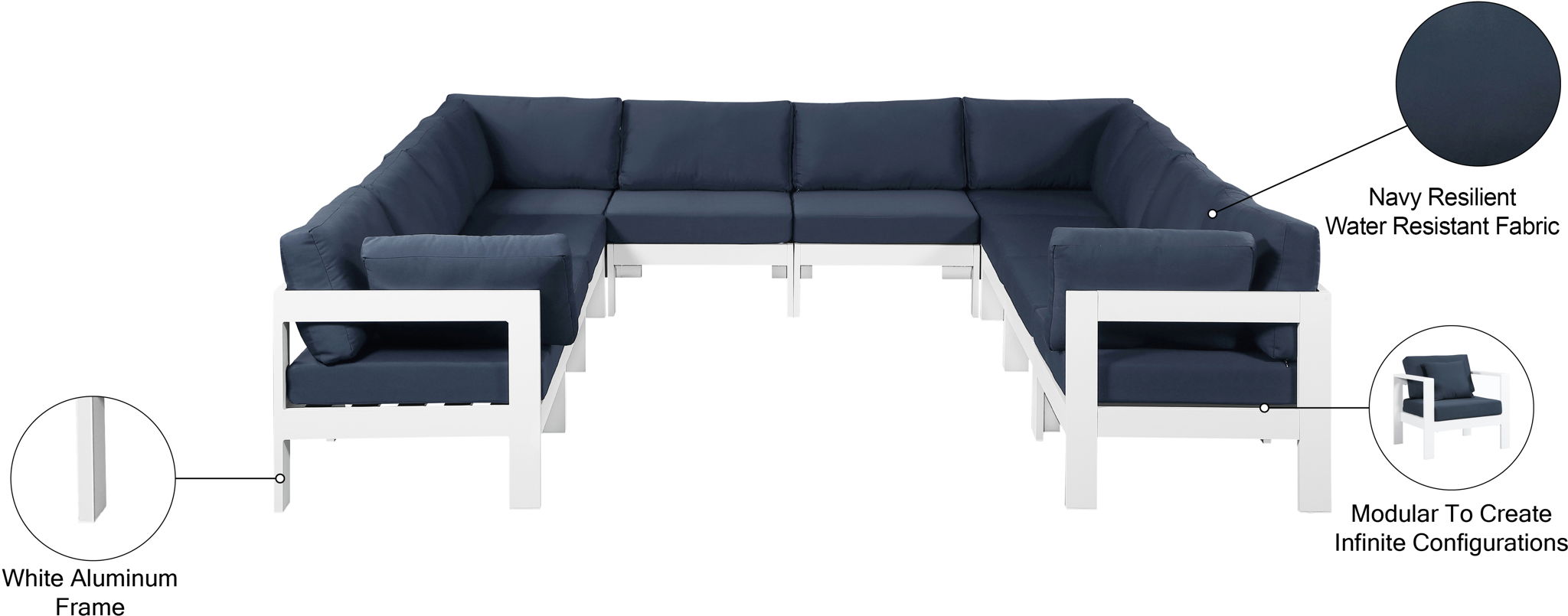 Nizuc - Outdoor Patio 10 Piece Modular Sectional With White Frame