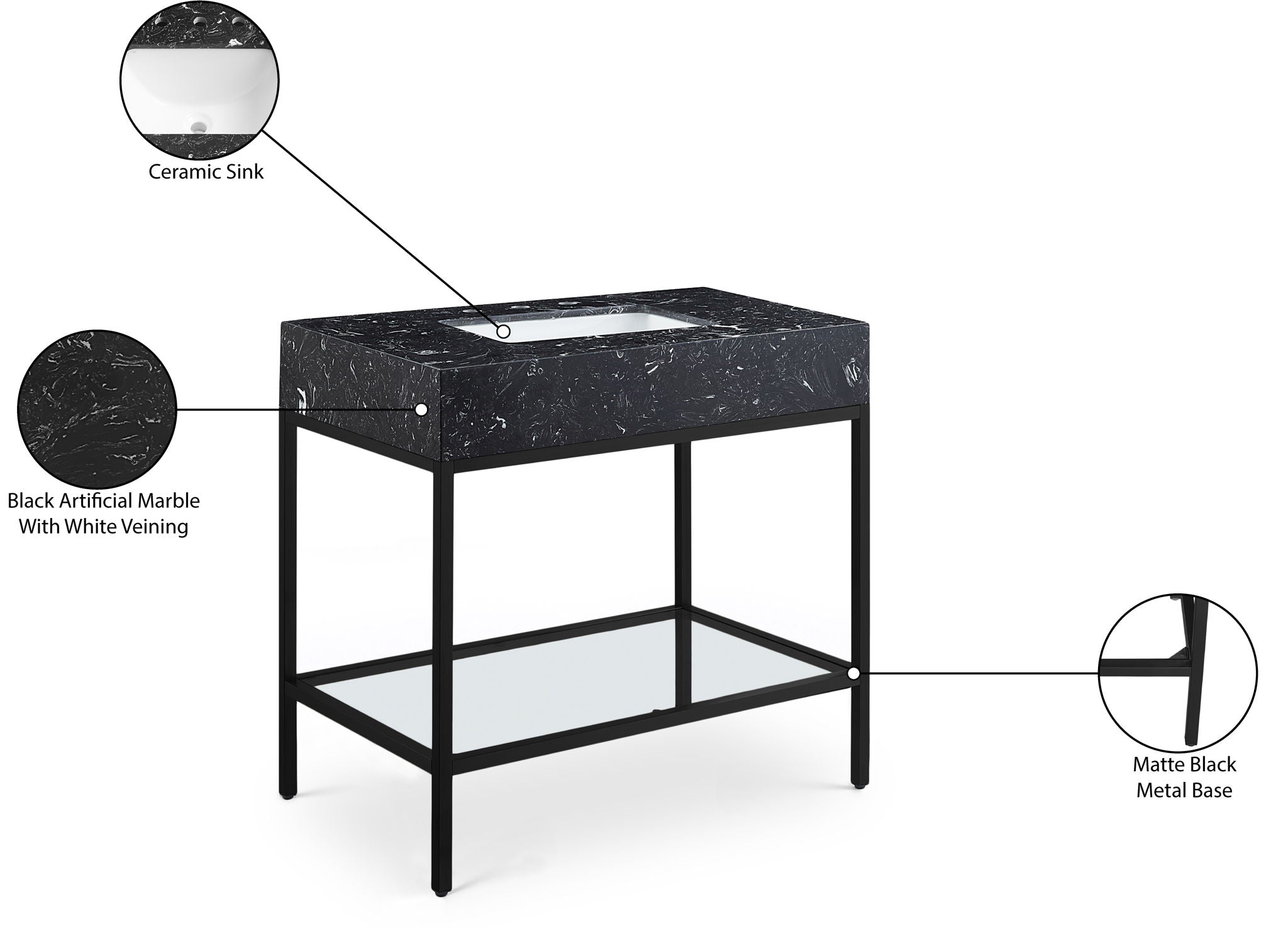 Marmo - Engineered Marble Bathroom Vanity With Black Base