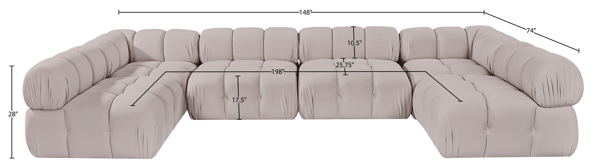 Orin - U-Shaped Velvet 6 Piece Modular Sectional