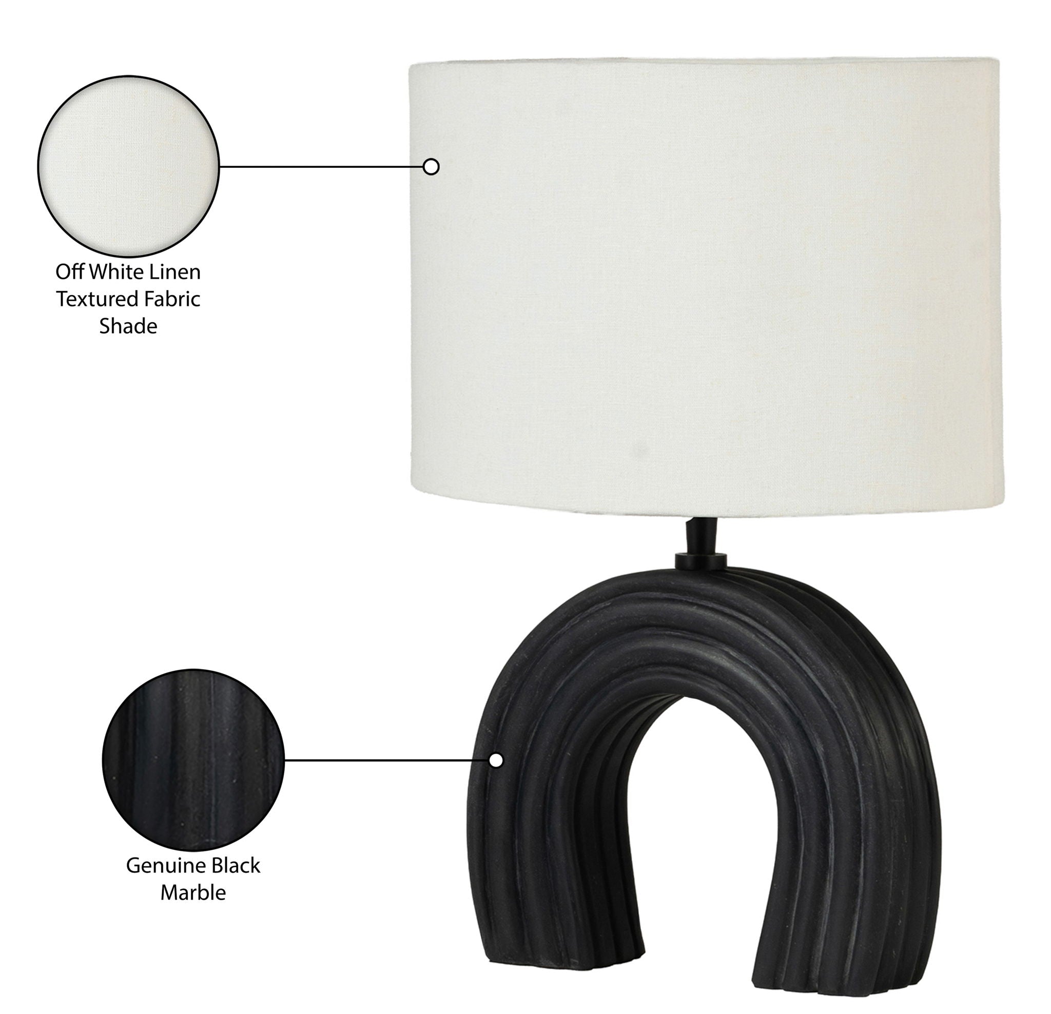 Lithos - Genuine Marble Base And Linen Textured Fabric Shade Table Lamp