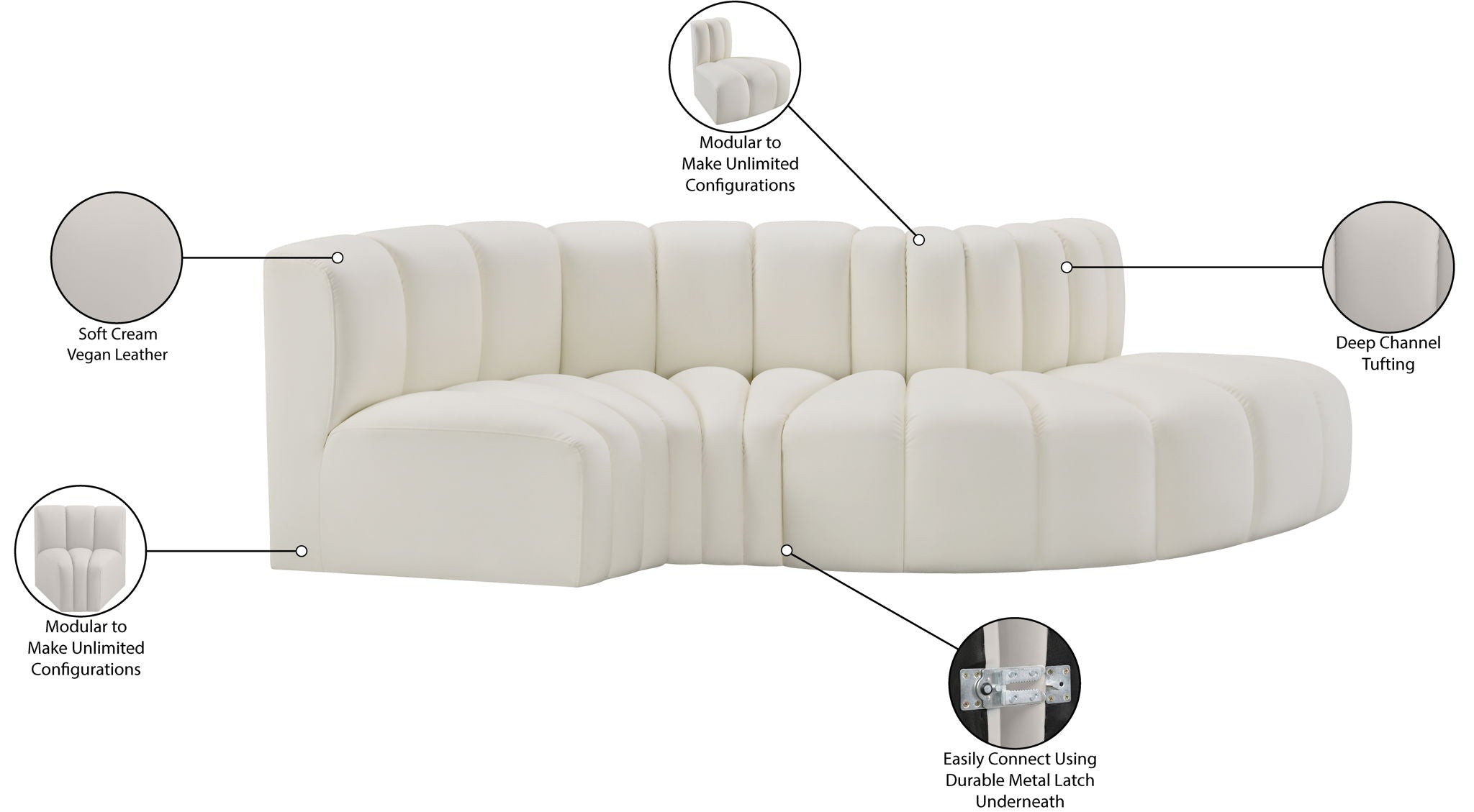 Arc - Faux Leather 4 Piece L-Shaped Modular Sofa