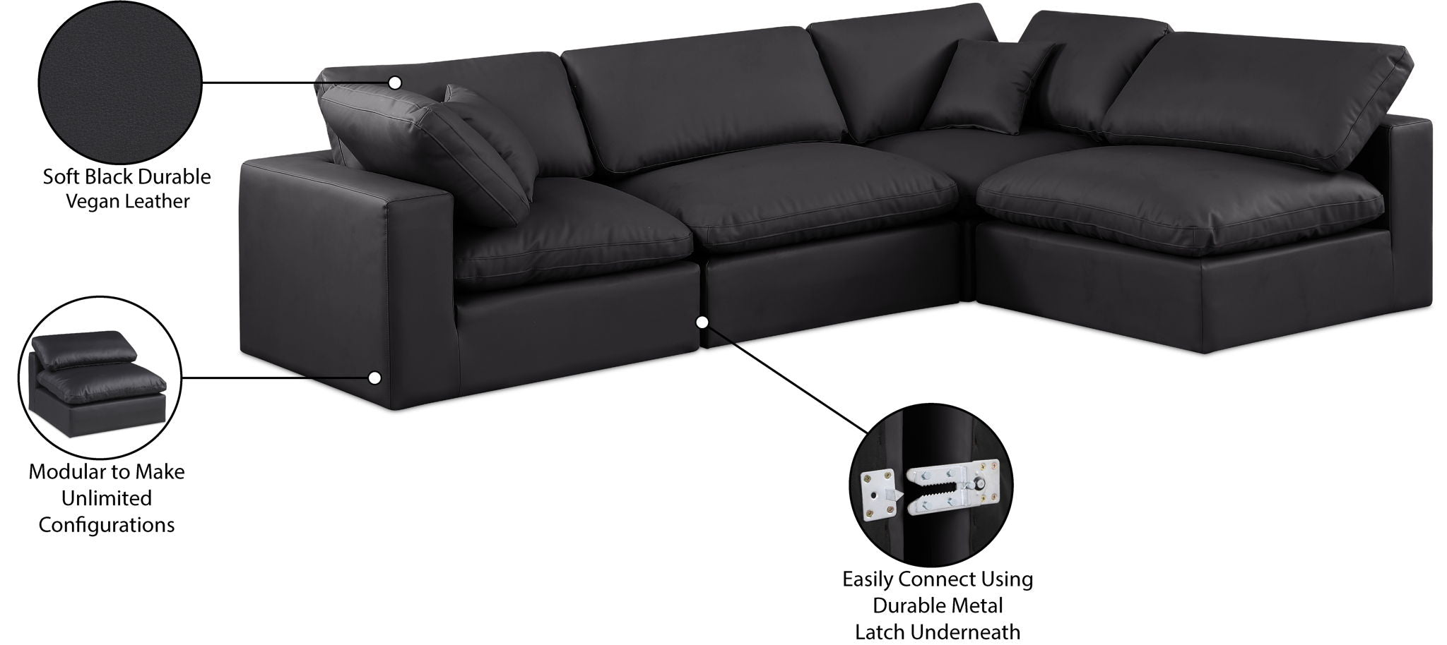 Comfy - 4 Piece Faux Leather Modular Armless Sectional