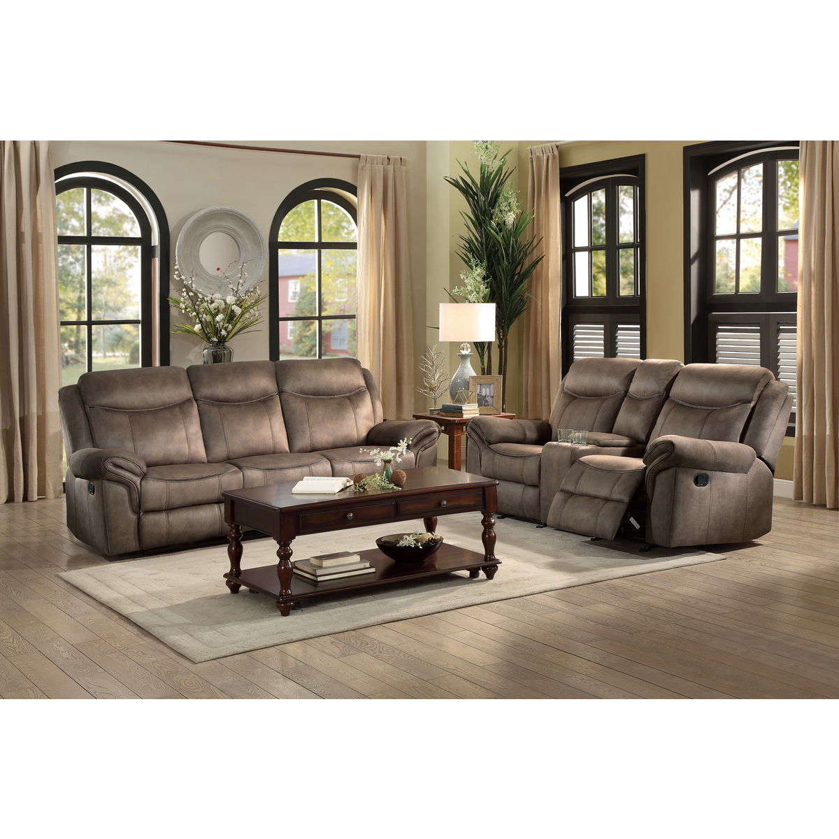 Aram - Double Reclining Sofa With Center Drop-Down Cup Holders, Receptacles, Hidden Drawer And USB Ports