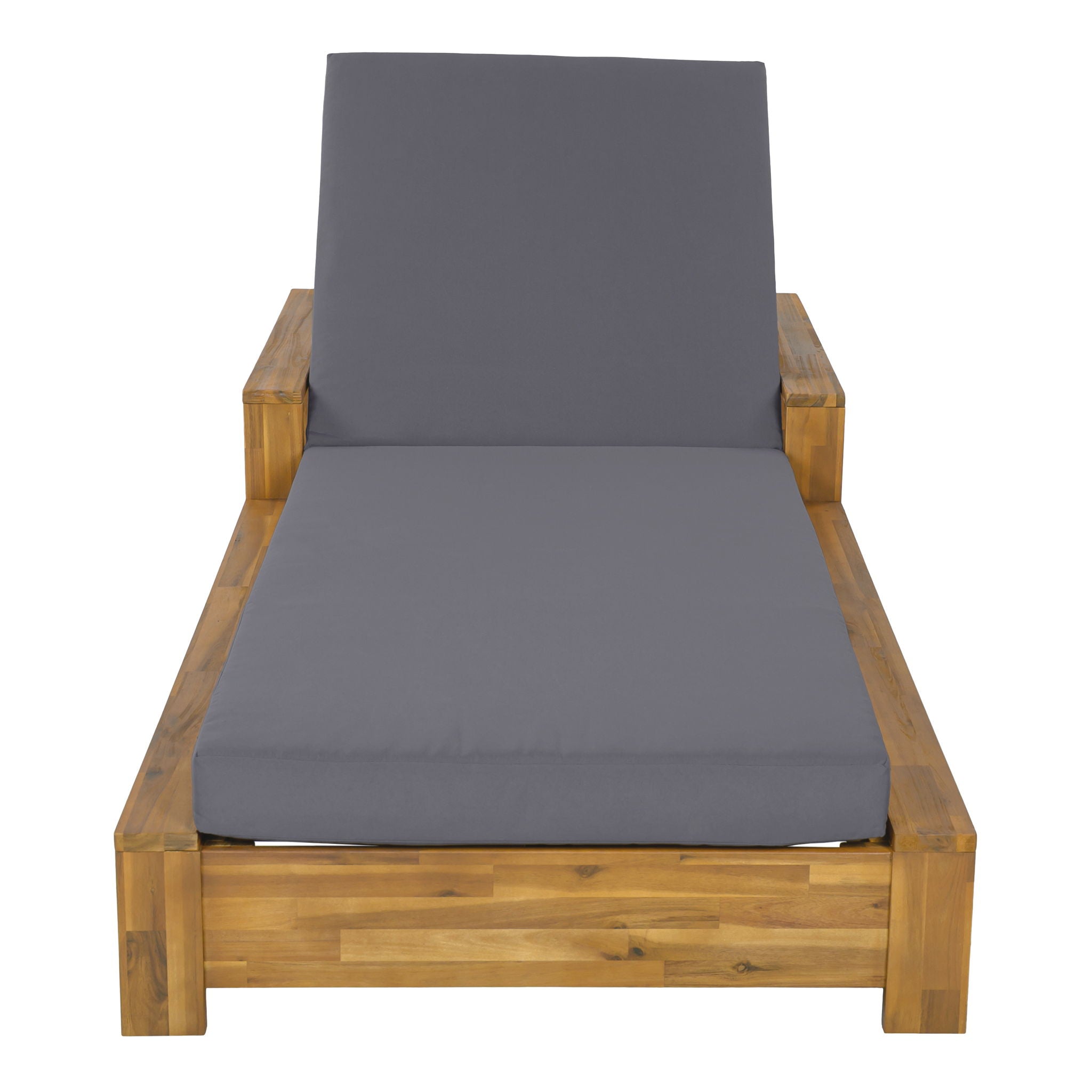 Chaise Lounge With Armrests, 2 Fold Cushion Set, 3 Position Adjustable Backrest, For Patio Pool - Dark Gray / Teak