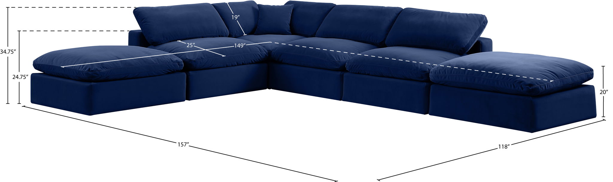 Comfy - 6 Piece Velvet Modular Sectional