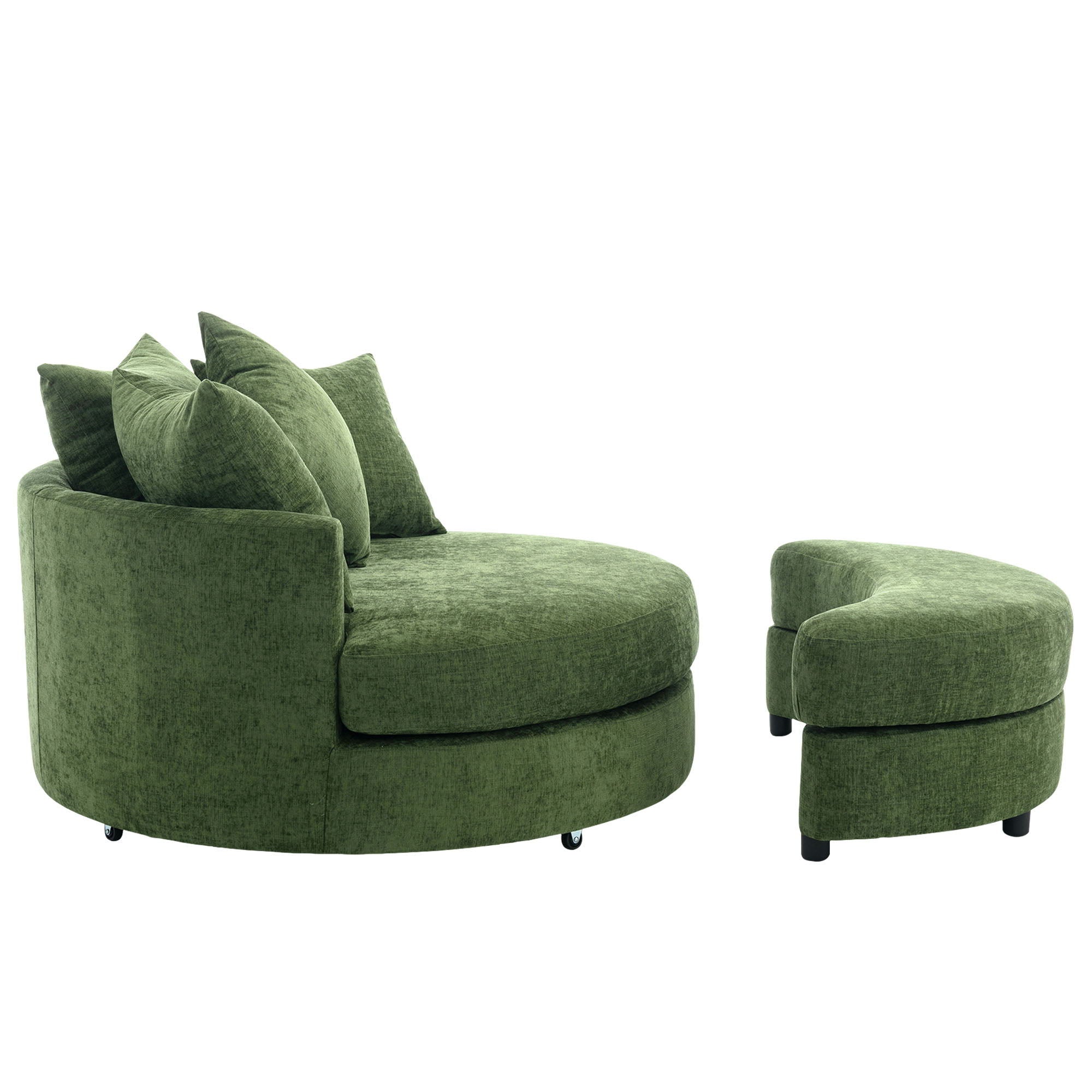 360° Swivel Accent Barrel Chair With Storage Ottoman & 4 Pillows, Modern Leisure Chair Round Accent For Living Room
