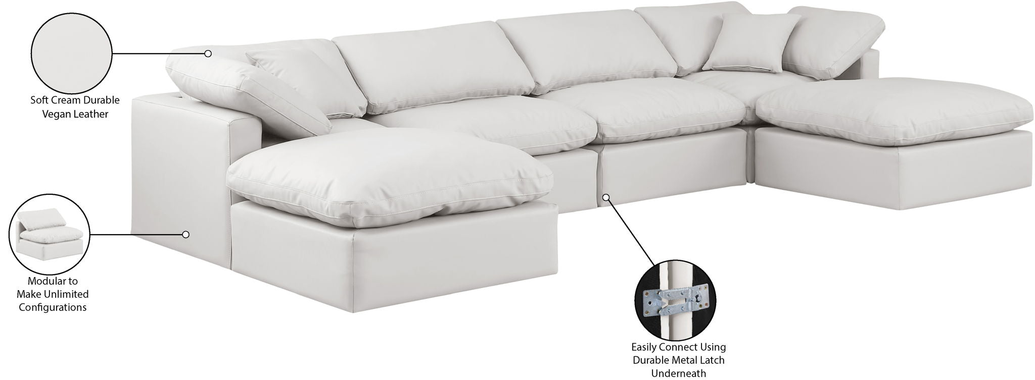 Indulge - Faux Leather 6 Piece Modular Double Chaise Sectional