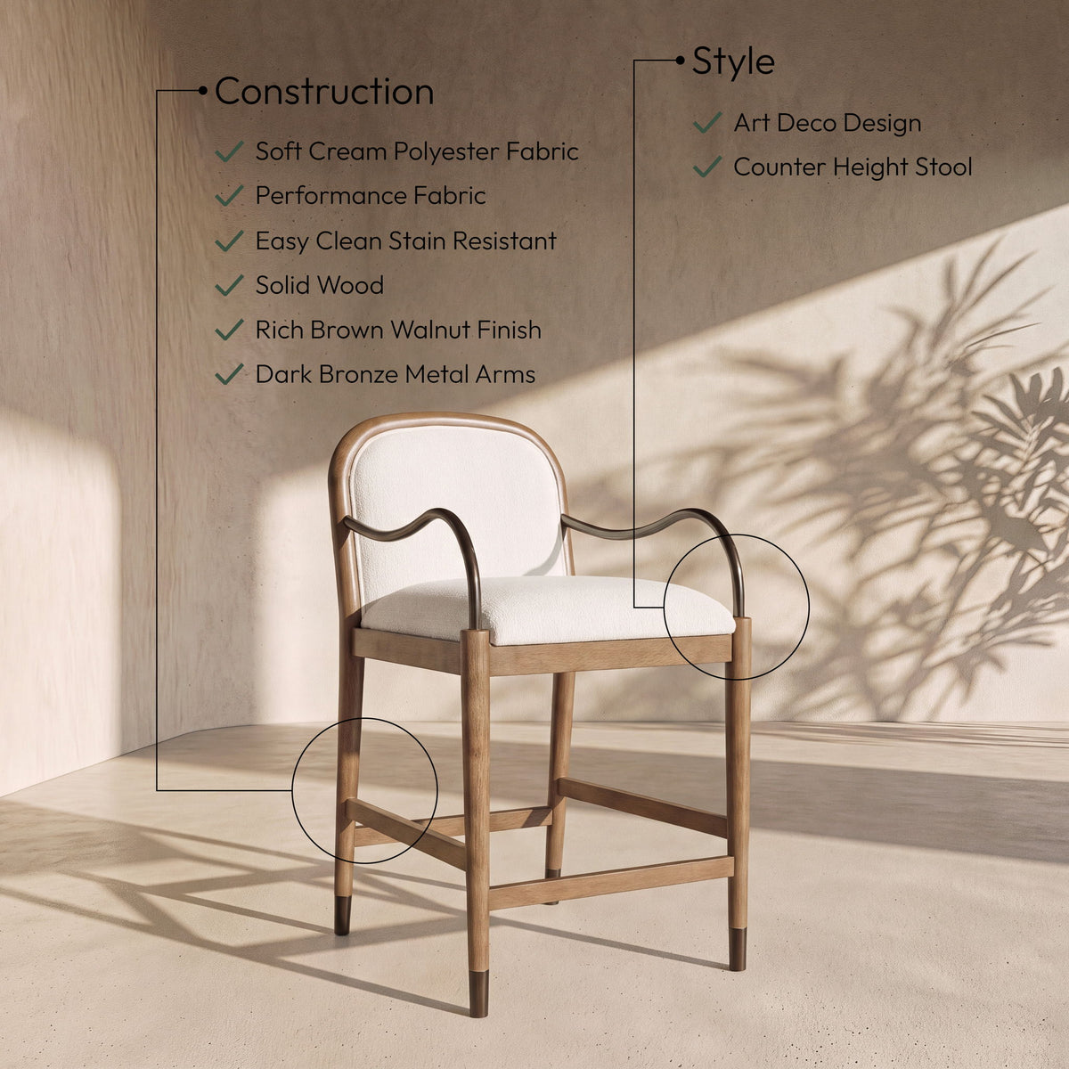 Cambria - Fabric Upholstered Counter Stool