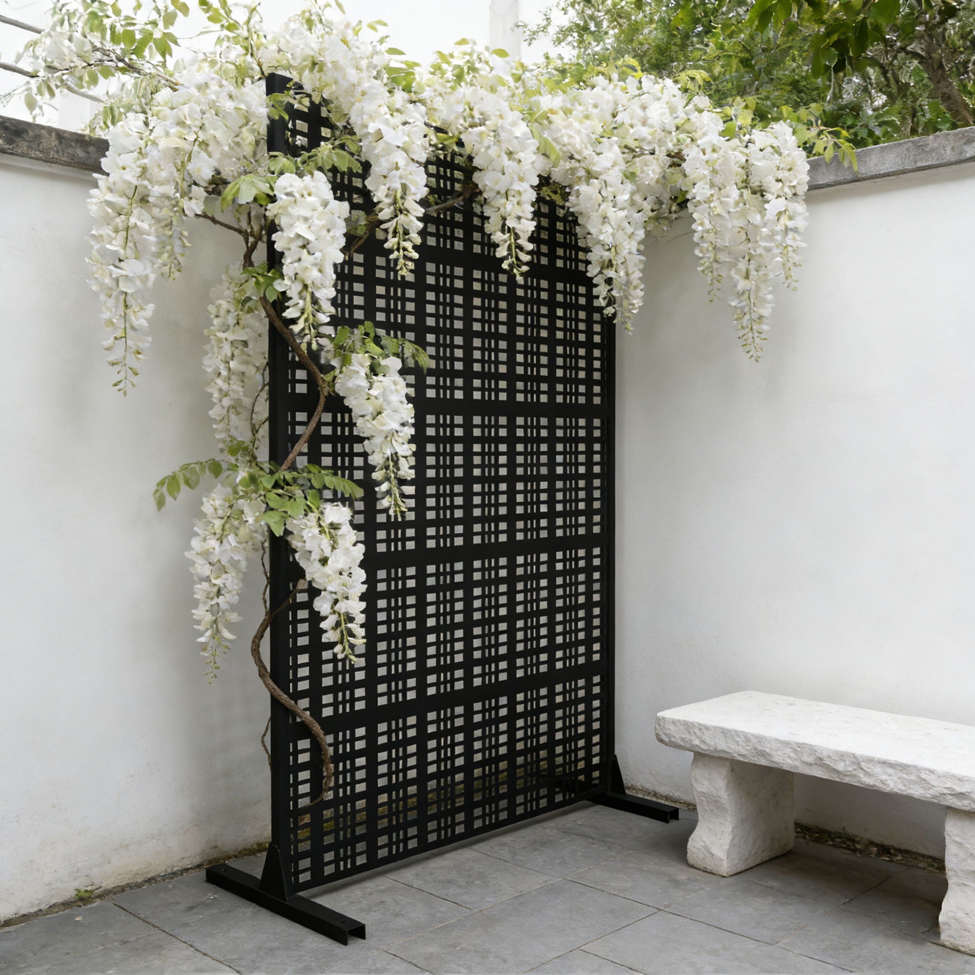 Outdoor And Indoor Divider With Freestanding Decorative Privacy Screen - Black