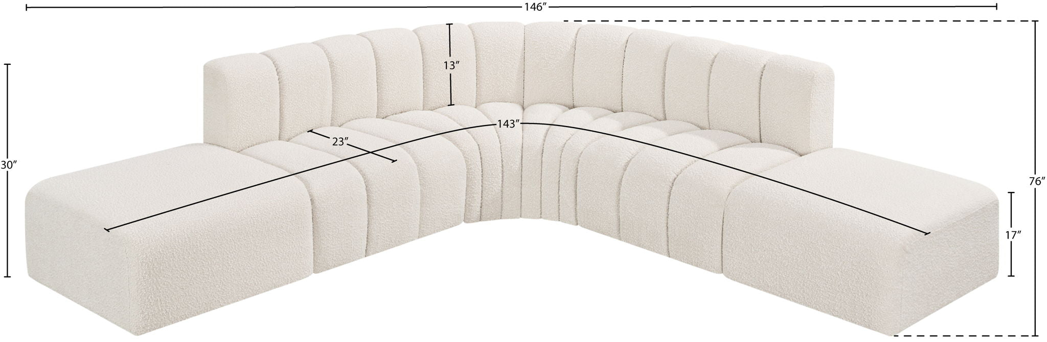 Arc - Boucle Fabric 6 Piece Corner Modular Sofa