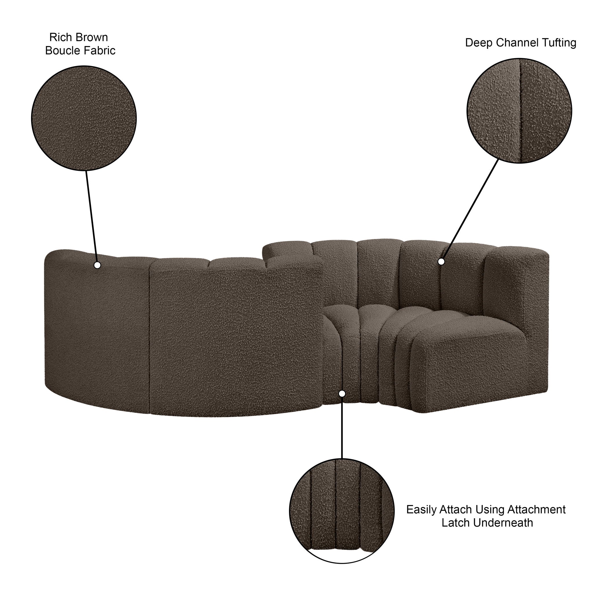 Arc - Boucle Fabric 4 Piece Curved Modular Sofa